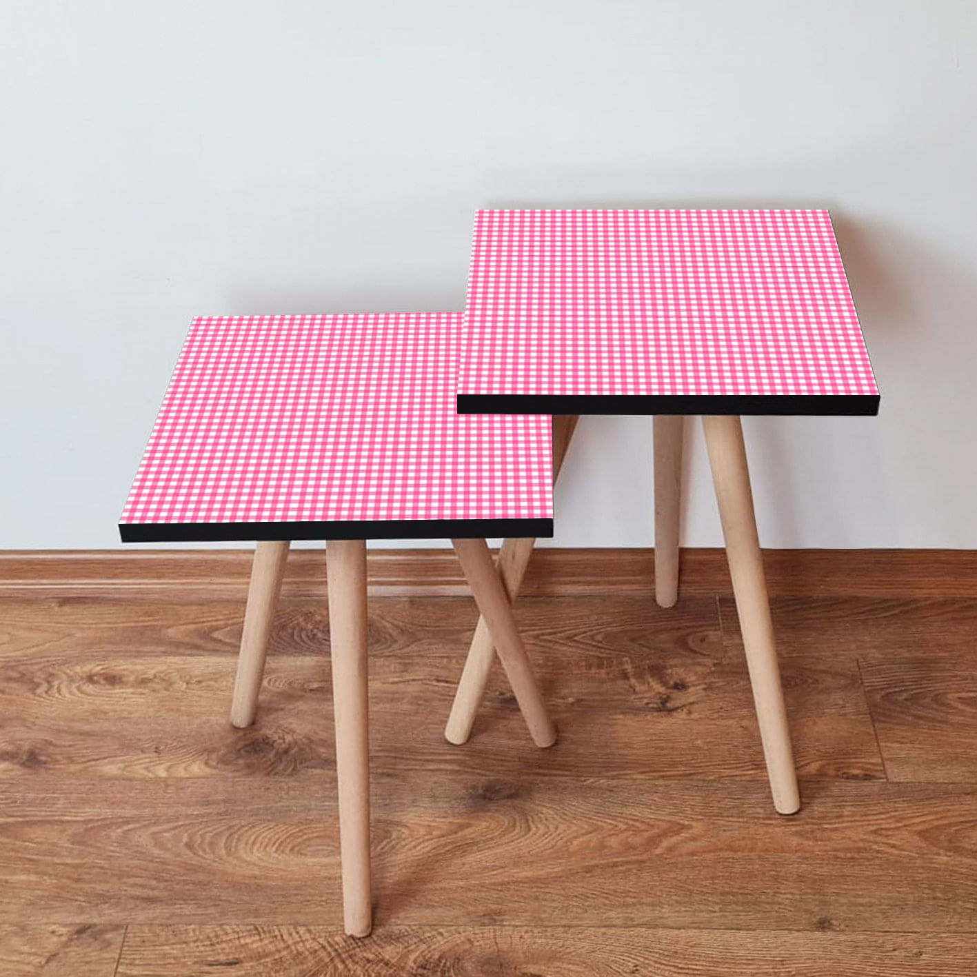 Set masute de cafea, Hanah Home, mdf, roz si alb, 35x47x35 cm, 35x42x35 cm
