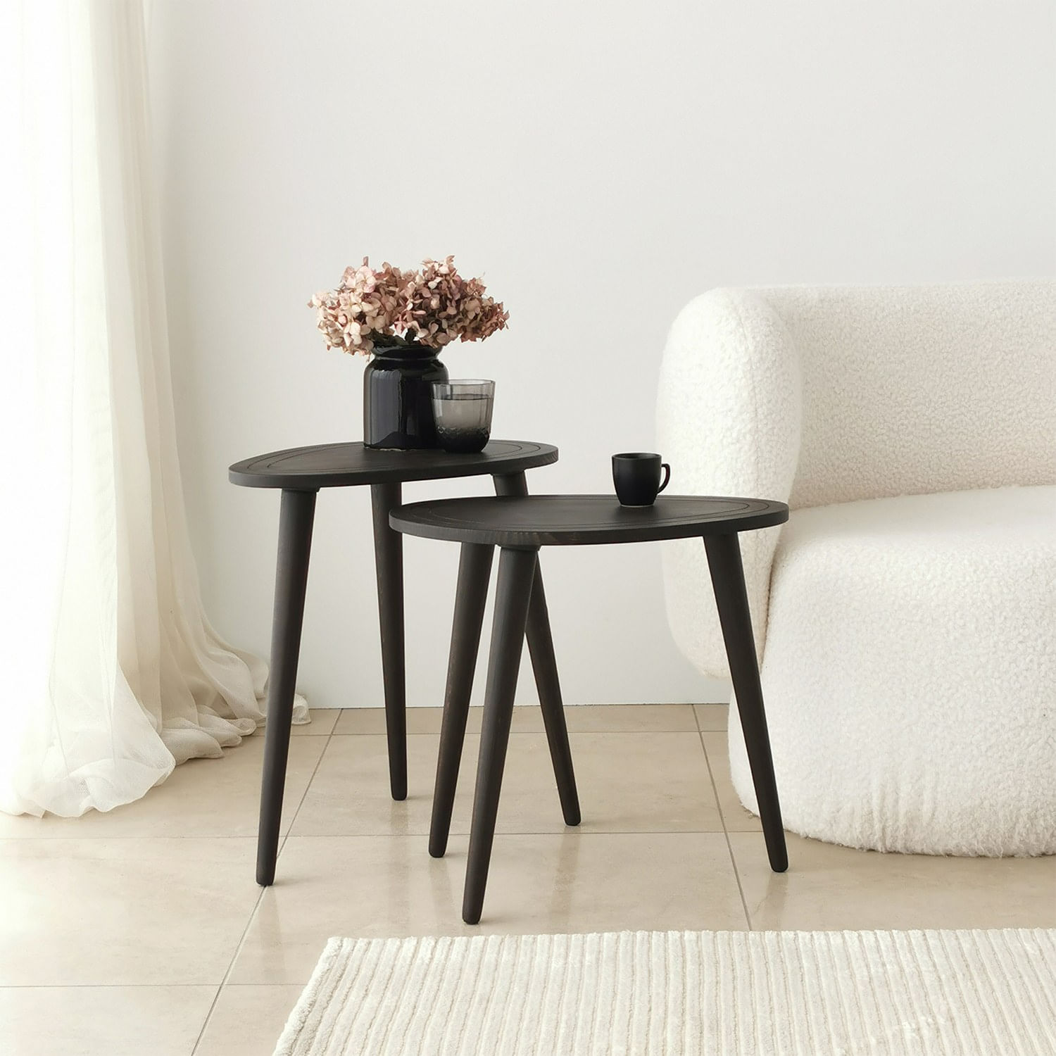 Set masute de cafea, Hanah Home, lemn masiv, antracit, 50x48x33 cm, 50x52x33 cm — imaginea 2