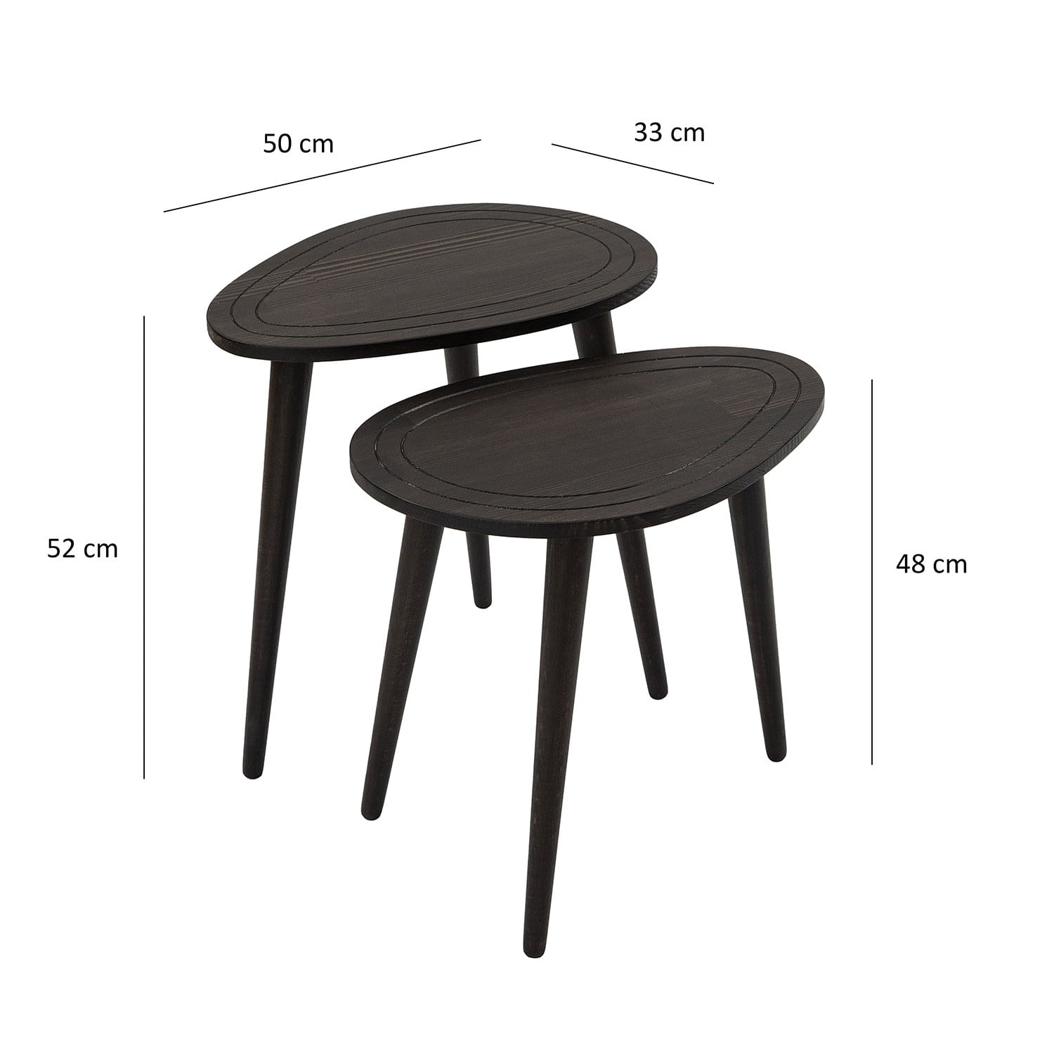 Set masute de cafea, Hanah Home, lemn masiv, antracit, 50x48x33 cm, 50x52x33 cm — imaginea 3