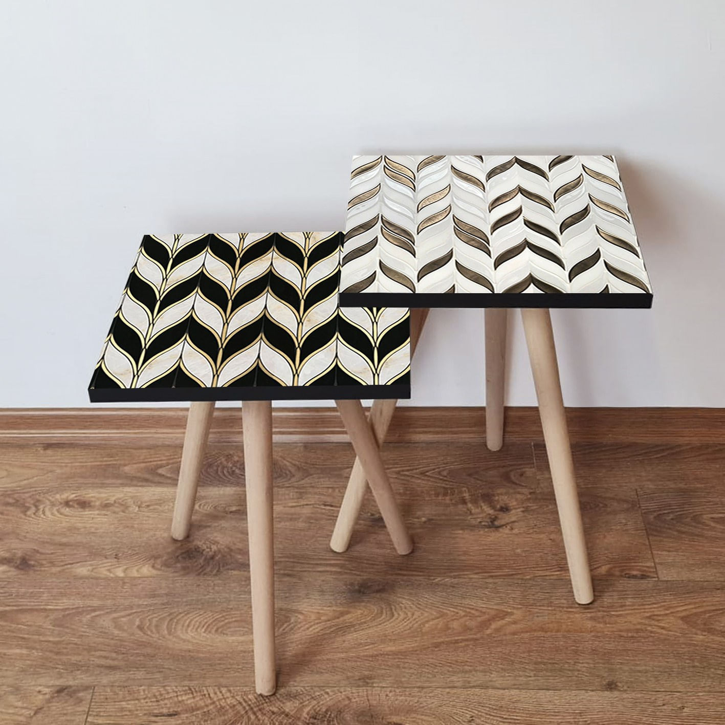 Set masute de cafea, Hanah Home, mdf, negru si bej, 35x35x47 cm, 2 piese