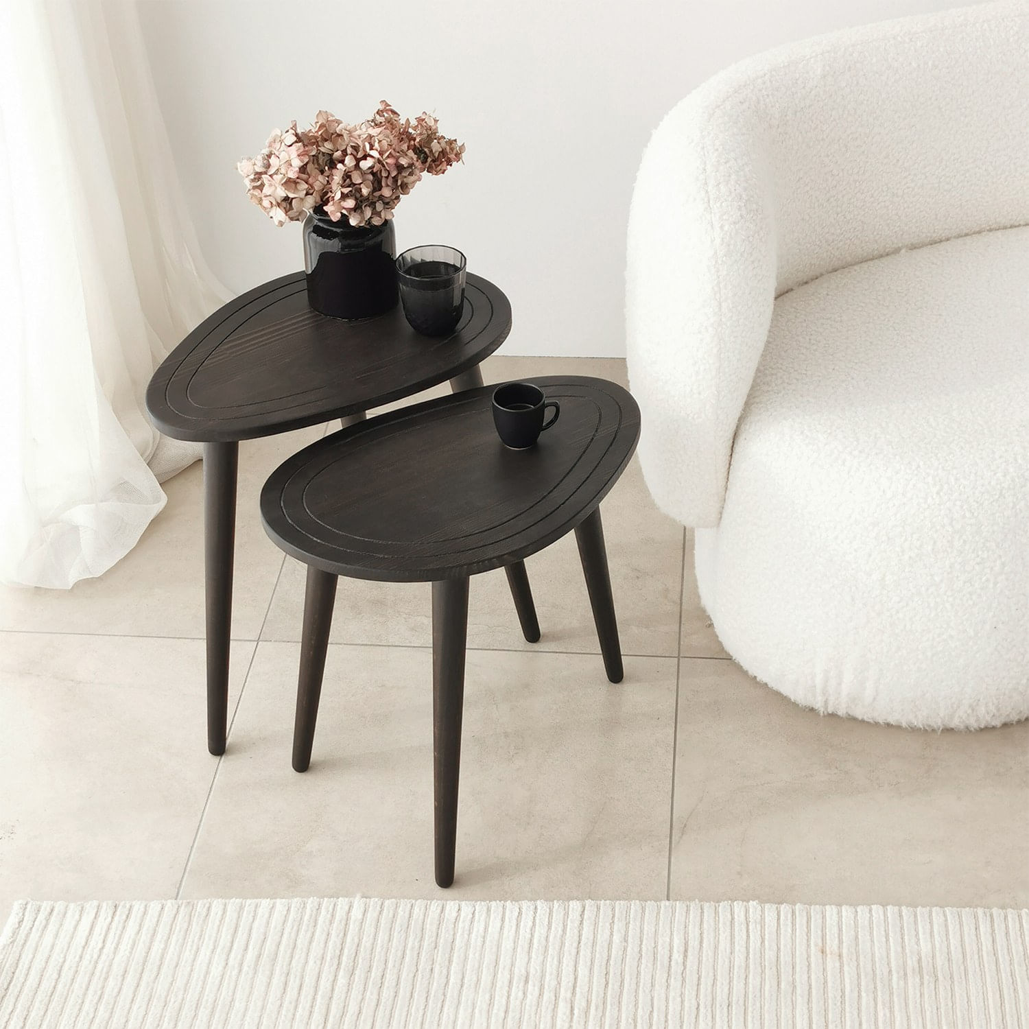 Set masute de cafea, Hanah Home, lemn masiv, antracit, 50x48x33 cm, 50x52x33 cm — imaginea 5