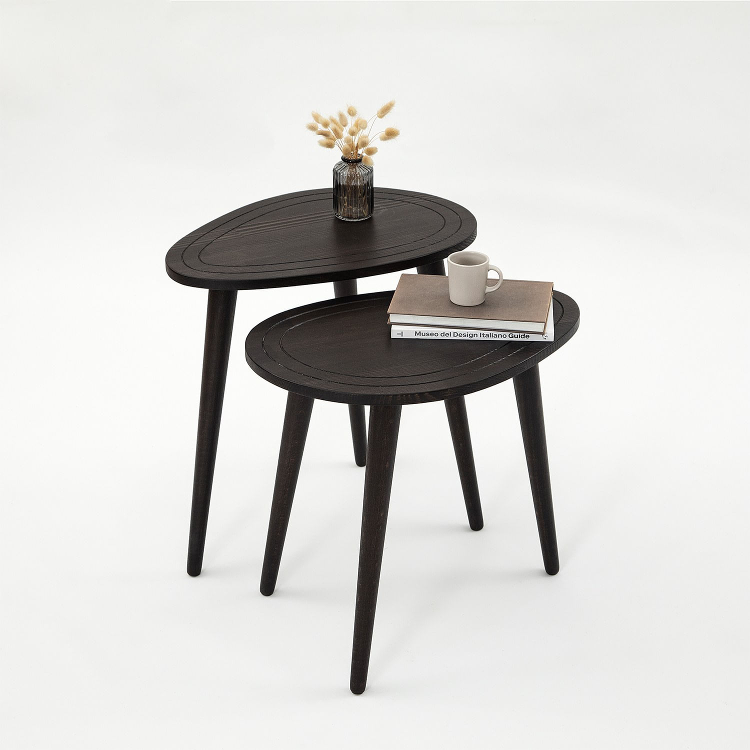 Set masute de cafea, Hanah Home, lemn masiv, antracit, 50x48x33 cm, 50x52x33 cm — imaginea 7