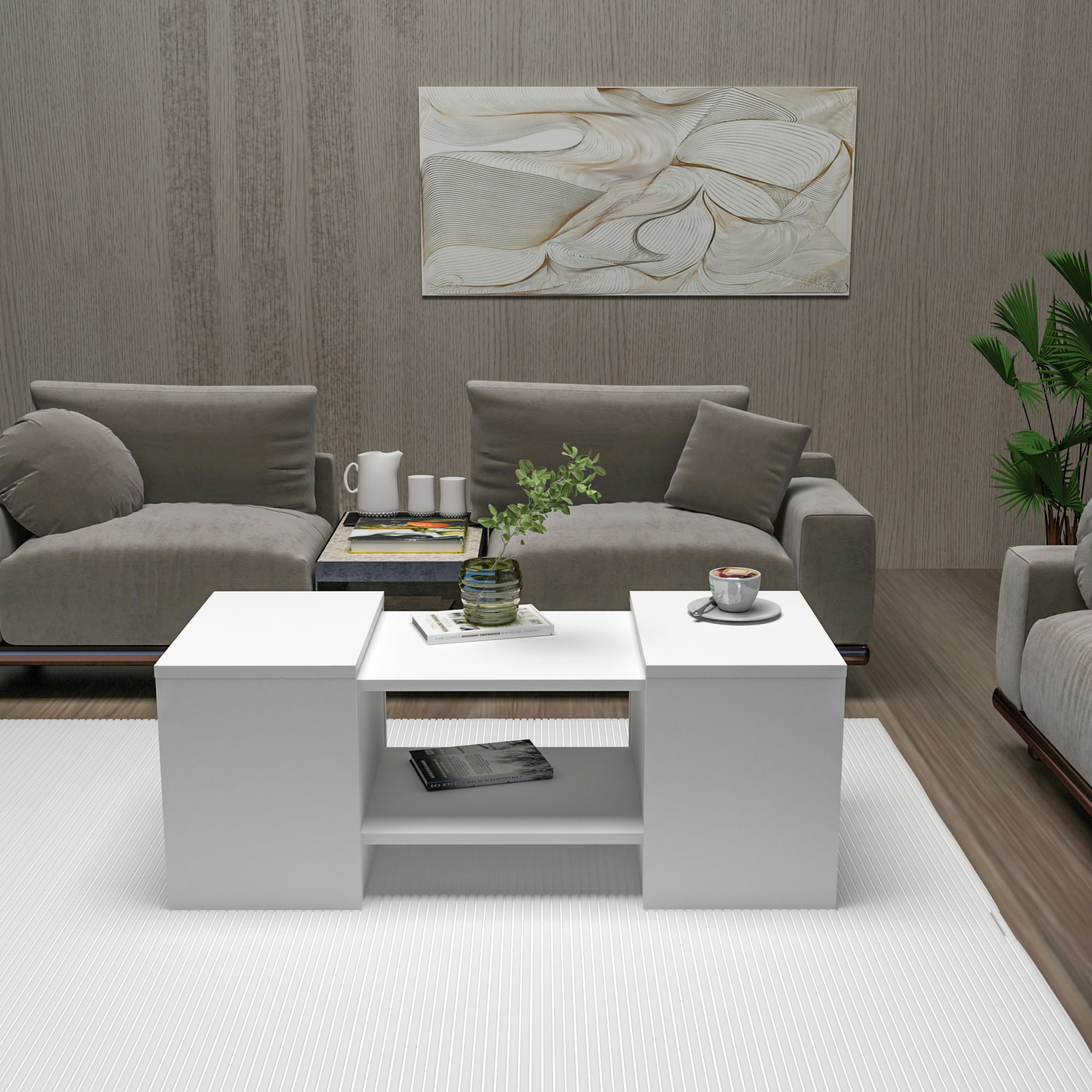 Set masute de cafea, Hanah Home, pal melaminat, alb, 100x40x37 cm — imaginea 2