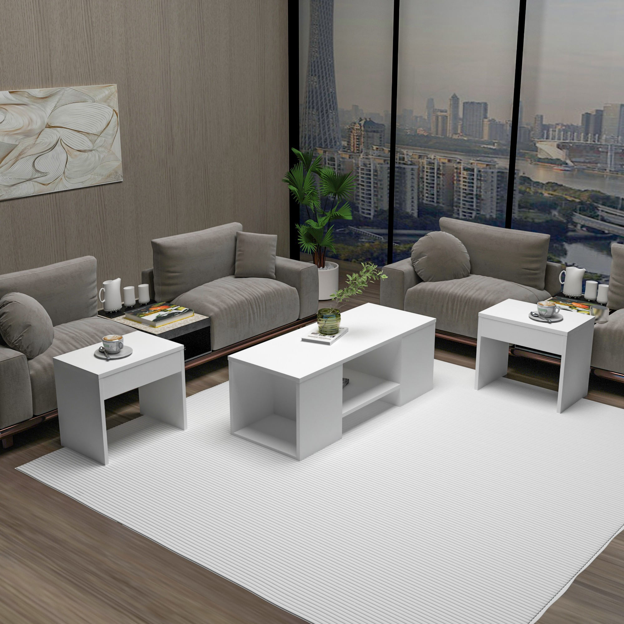 Set masute de cafea, Hanah Home, pal melaminat, alb, 100x40x37 cm — imaginea 6