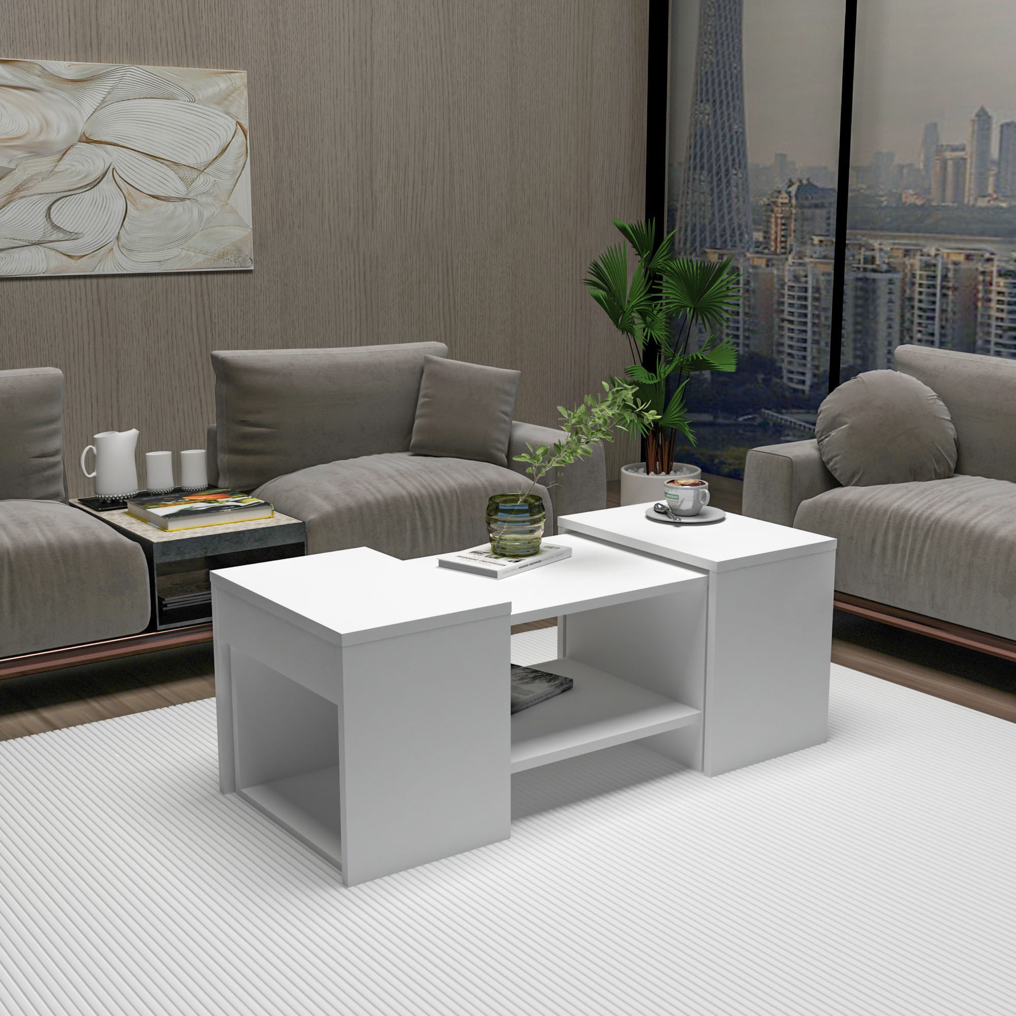 Set masute de cafea, Hanah Home, pal melaminat, alb, 100x40x37 cm — imaginea 8