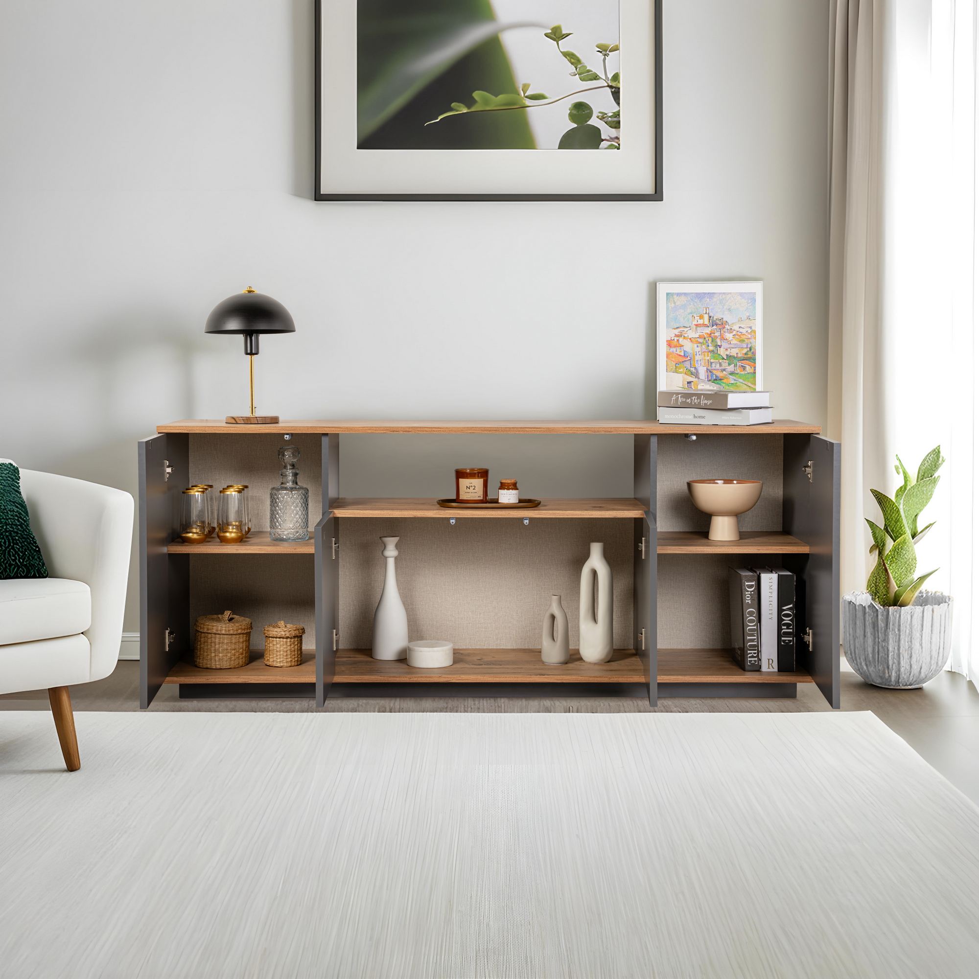 Consola, Hanah Home, pal melaminat, antracit si pin atlantic, 180x44.5x75 cm — imaginea 2