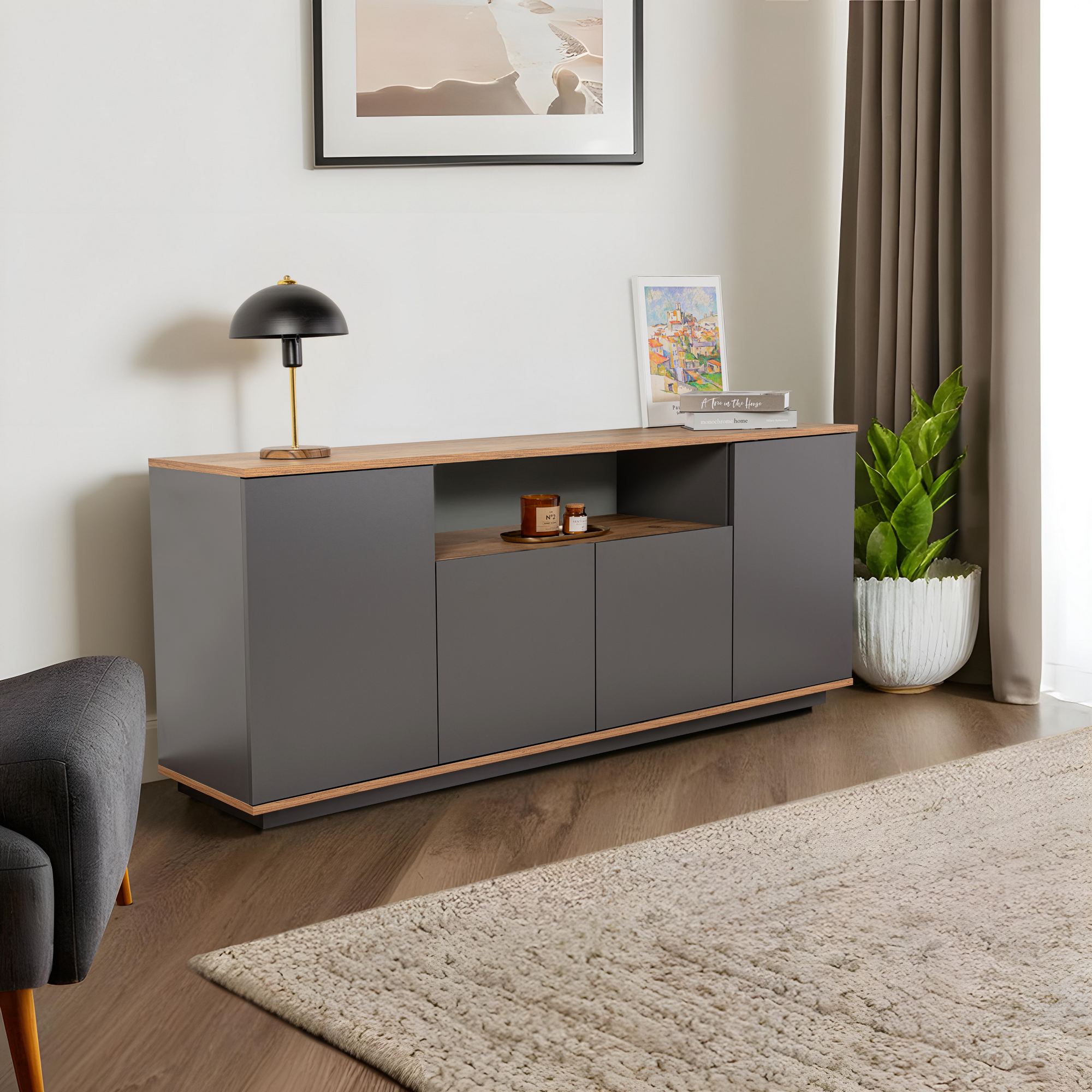 Consola, Hanah Home, pal melaminat, antracit si pin atlantic, 180x44.5x75 cm — imaginea 4