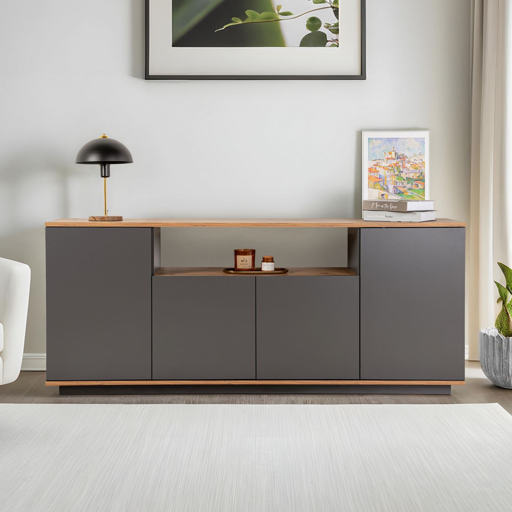 Consola, Hanah Home, pal melaminat, antracit si pin atlantic, 180x44.5x75 cm — imaginea 6