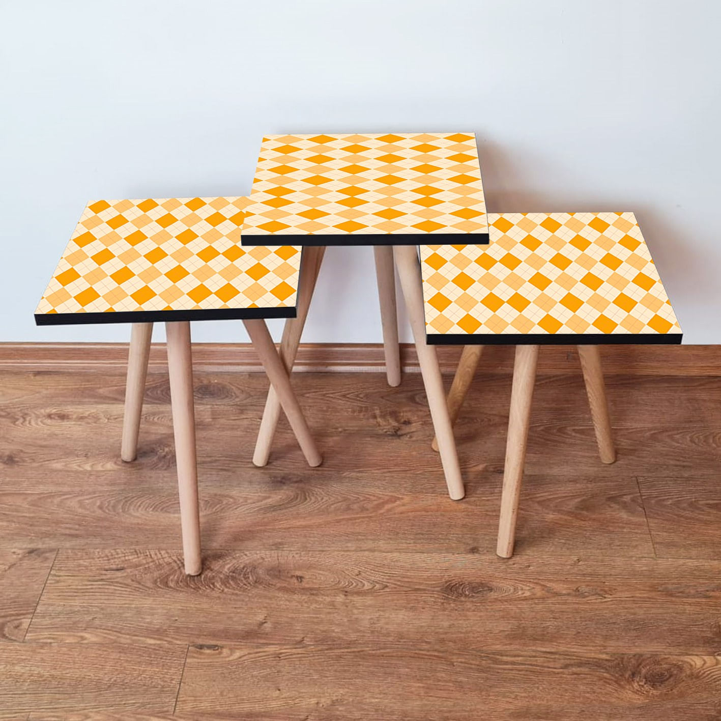 Set masute de cafea, Hanah Home, mdf, portocaliu crem, 35x35x52 cm, picioare lemn fag