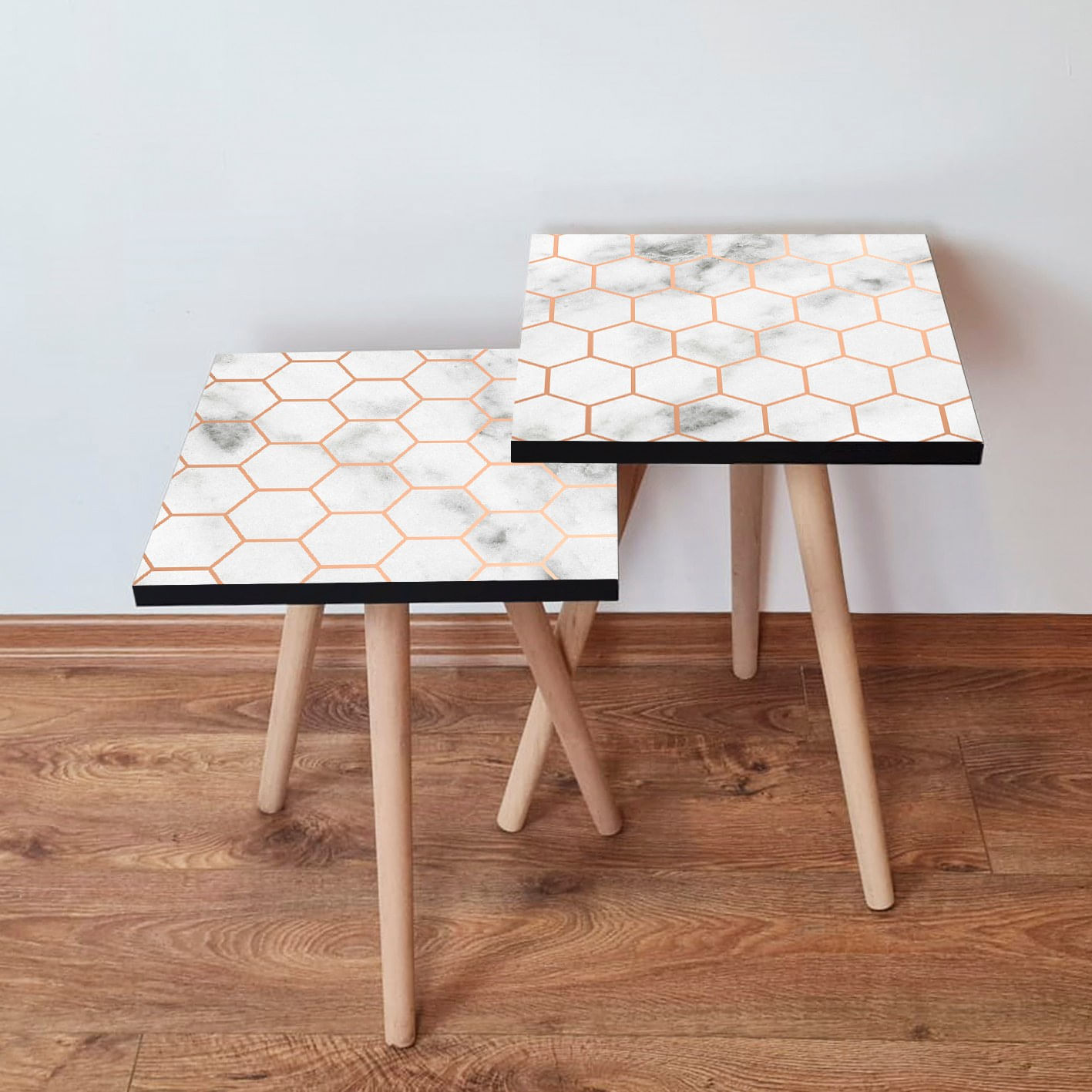 Set masute cuib, Hanah Home, mdf, alb auriu, 35x35x47 cm, 2 piese