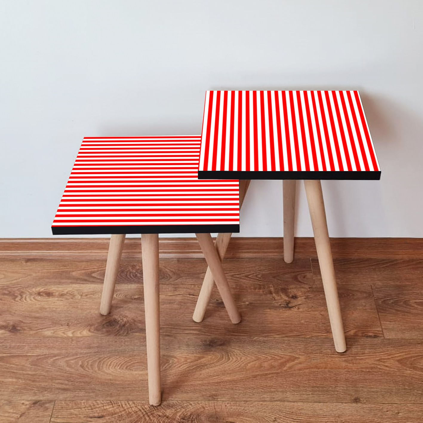 Set masute de cafea, Hanah Home, mdf, rosu alb, 35x35x47 cm