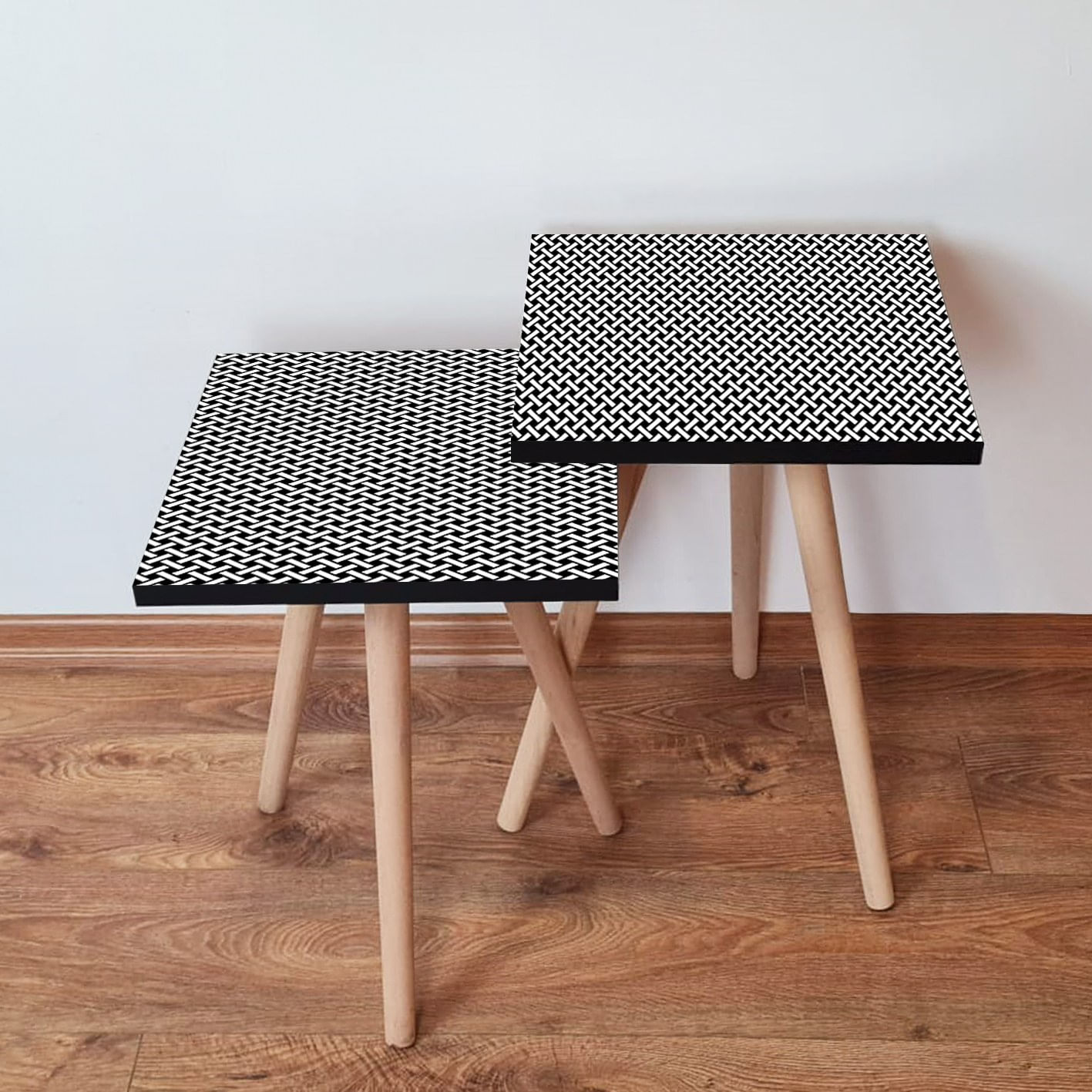 Set masute de cafea, Hanah Home, mdf, alb negru, 35x35x47 cm, 35x35x42 cm