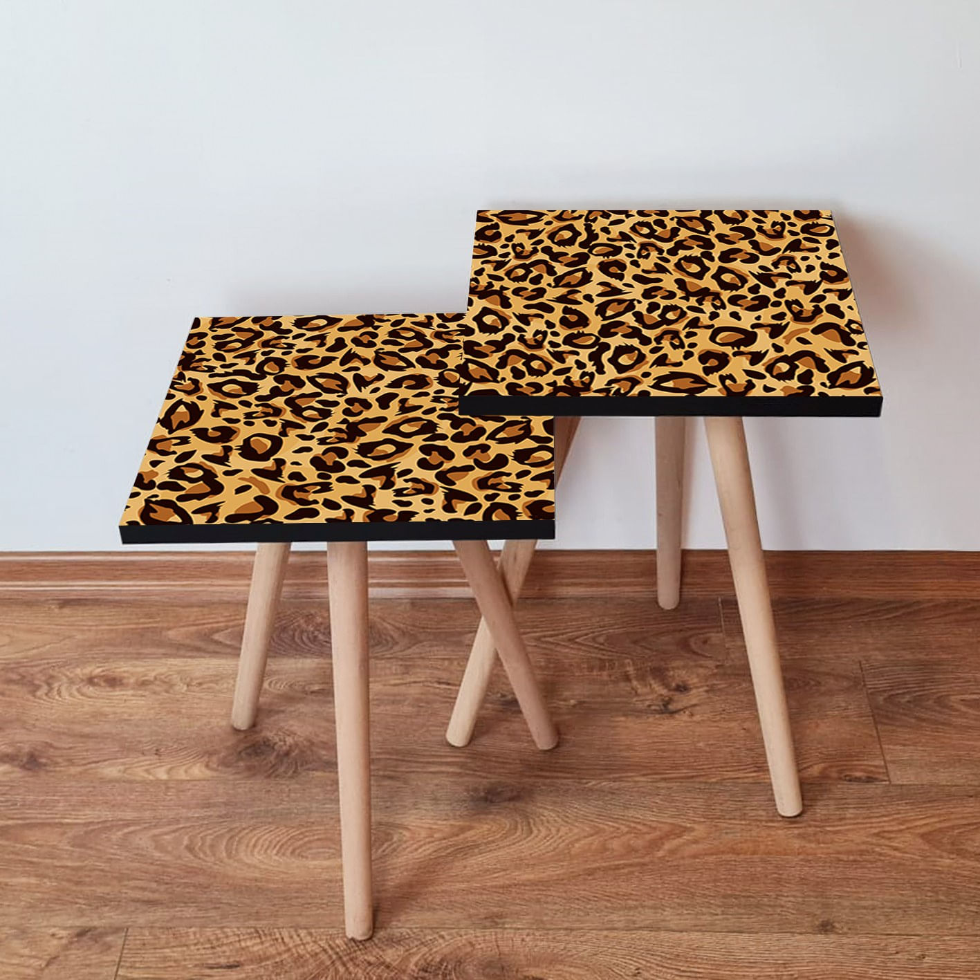 Set masute de cafea cuib, Hanah Home, mdf, camel maro negru, 35x47x35 cm, 35x42x35 cm