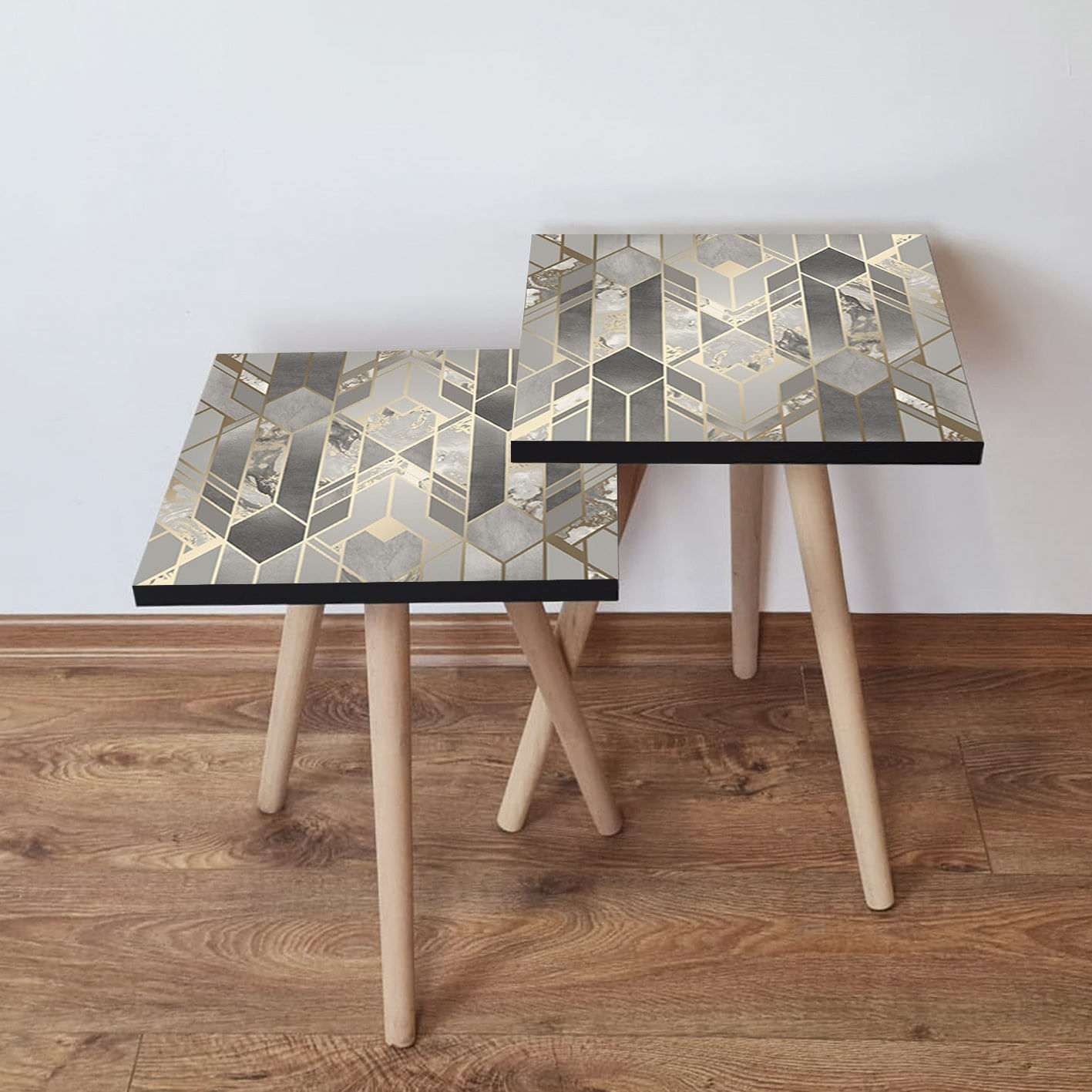 Set masute de cafea cuib, Hanah Home, mdf, gri auriu, 35x35x47 cm