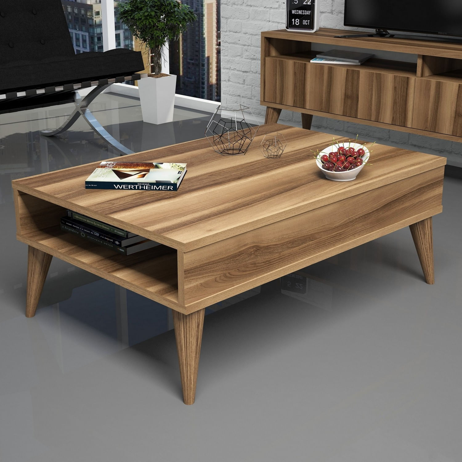 Masa de cafea, Hanah Home, pal melaminat, nuc, 90x60x34.6 cm — imaginea 2