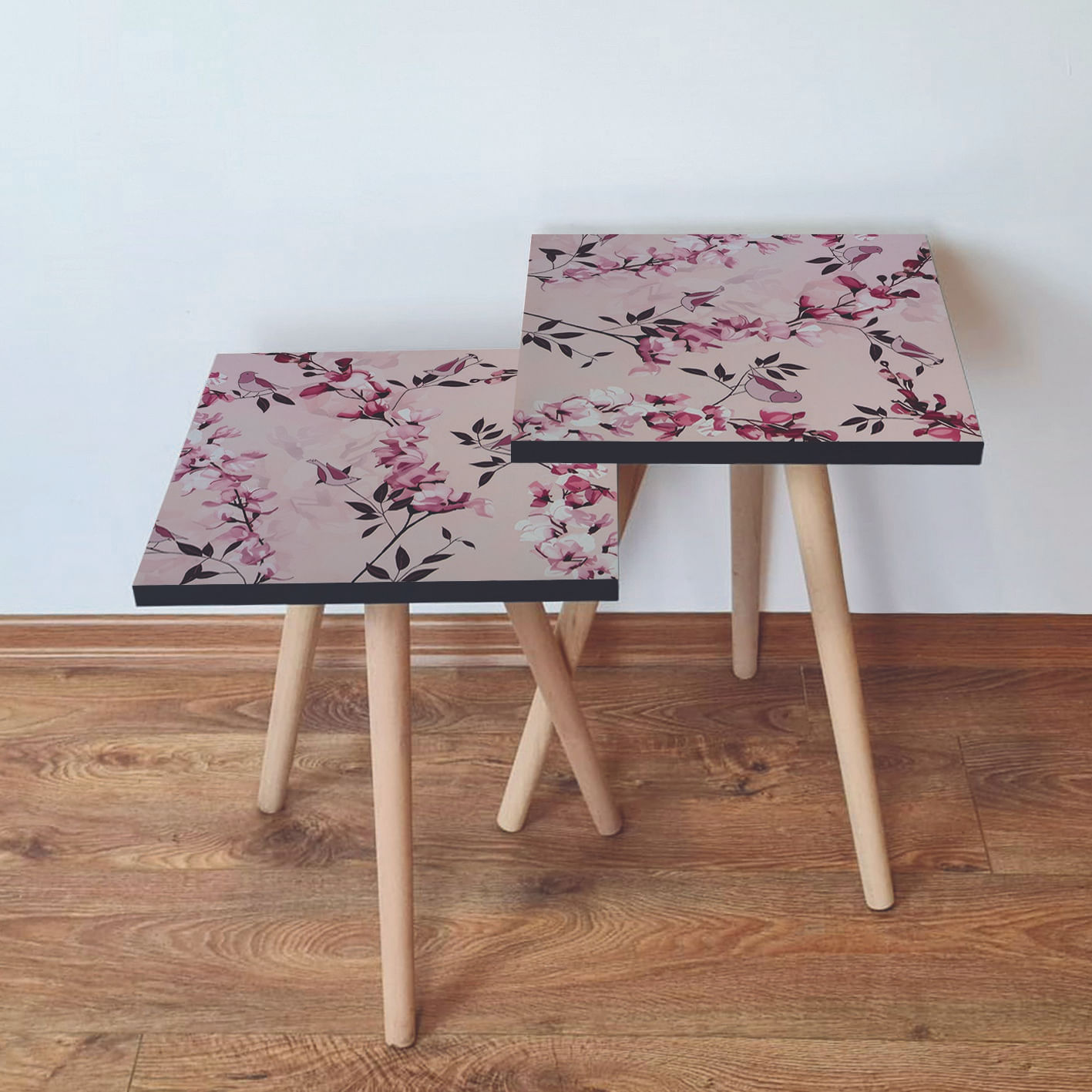 Set masute de cafea, Hanah Home, mdf, roz alb negru, 35x47x35 cm, 35x42x35 cm