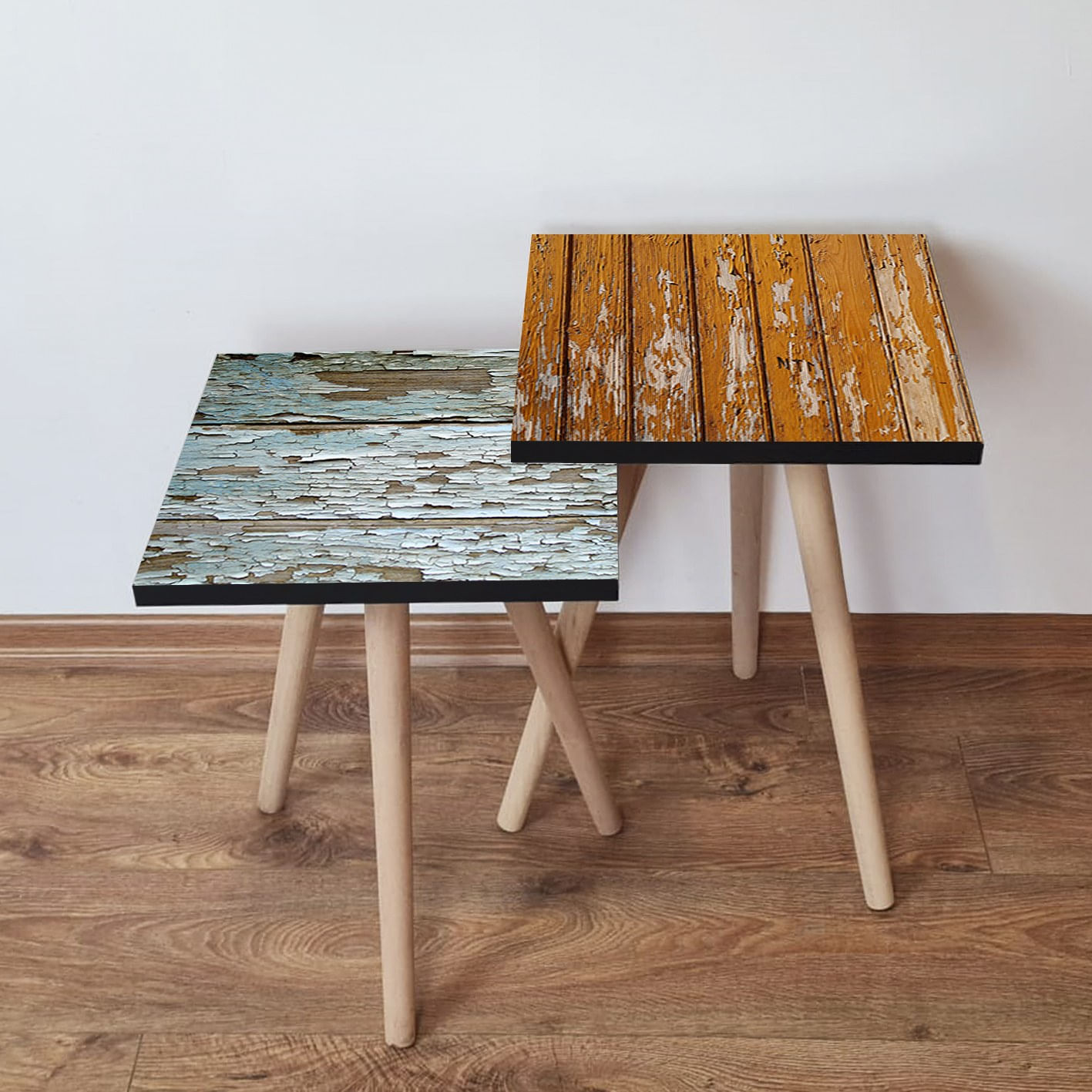 Set masute de cafea suprapuse, Hanah Home, mdf, verde bej maro, 35x35x47 cm