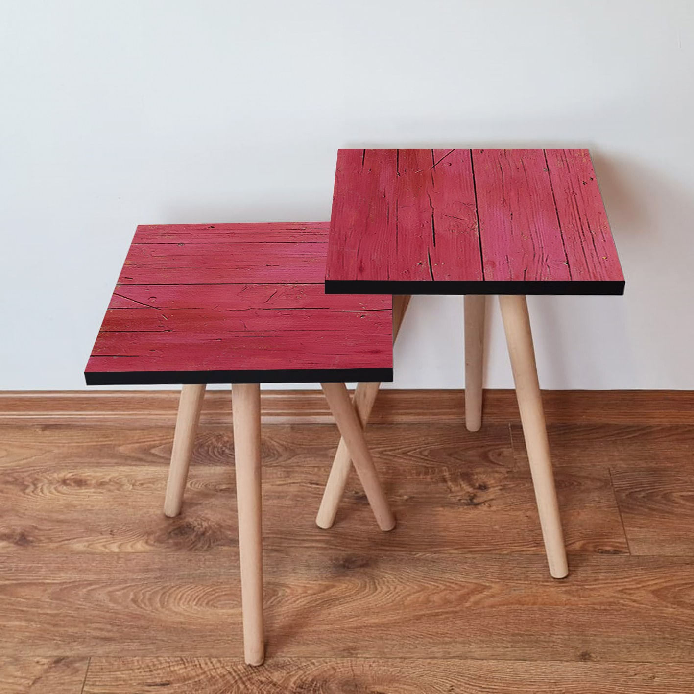 Set masute de cafea, Hanah Home, mdf, roz, 35x35x47 cm, 2 piese