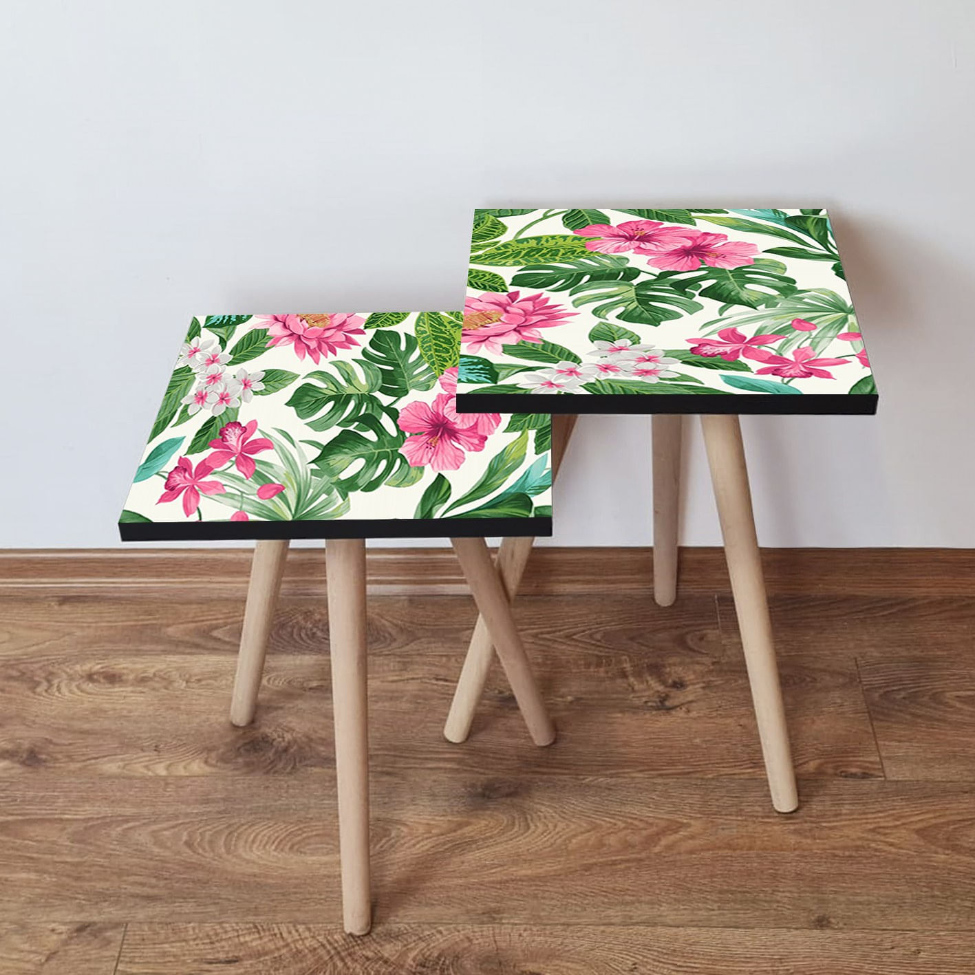 Set masute de cafea, Hanah Home, mdf, roz verde alb, 35x47x35 cm, 2 piese
