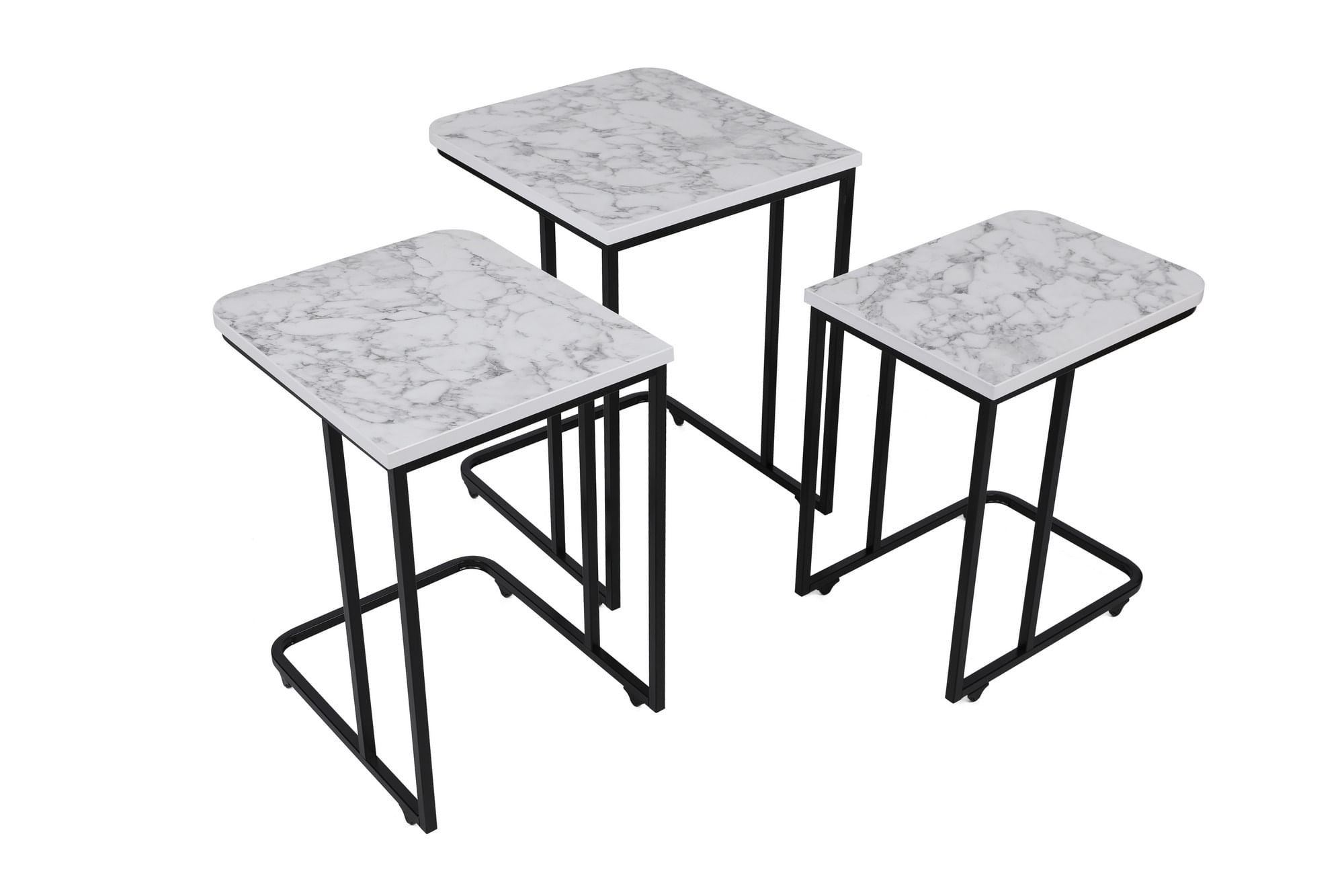 Set masute cuib, Hanah Home, metal si mdf, alb si negru, 41x46x48.8 cm, 36x44x53.8 cm, 31x42x59 cm — imaginea 8