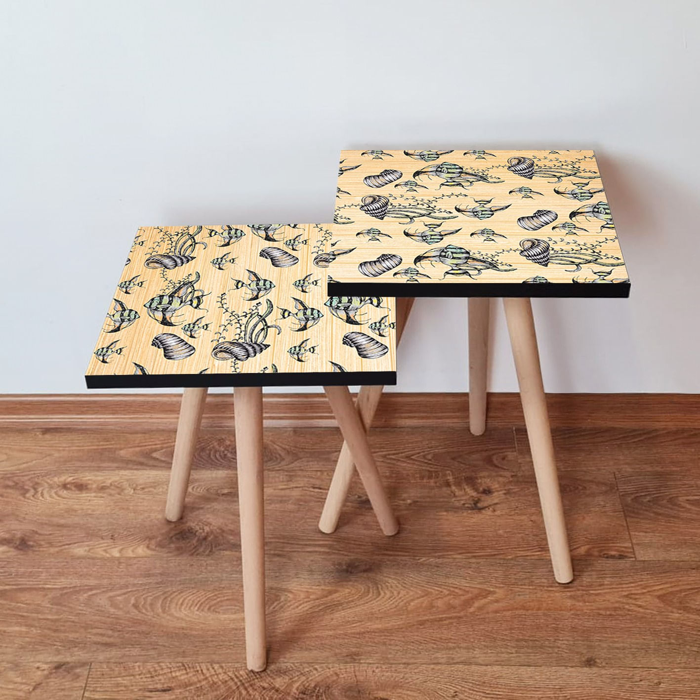 Set masute de cafea, Hanah Home, mdf, bej negru alb, 35x35x47 cm