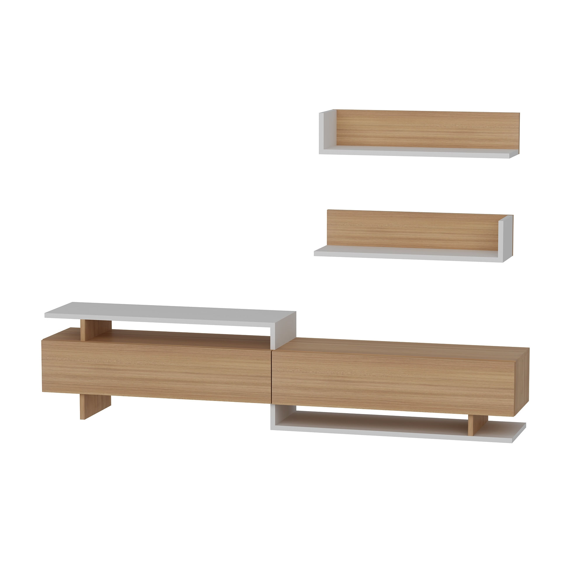 Comoda tv, Hanah Home, pal melaminat, alb si teak, 180x40x37.4 cm