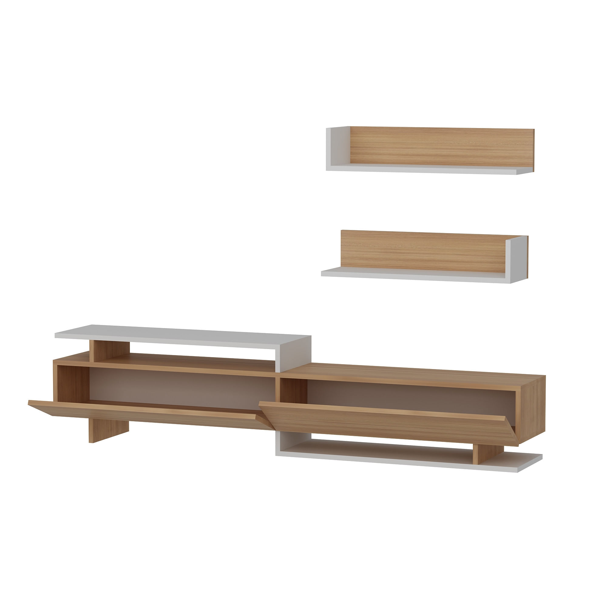 Comoda tv, Hanah Home, pal melaminat, alb si teak, 180x40x37.4 cm — imaginea 2