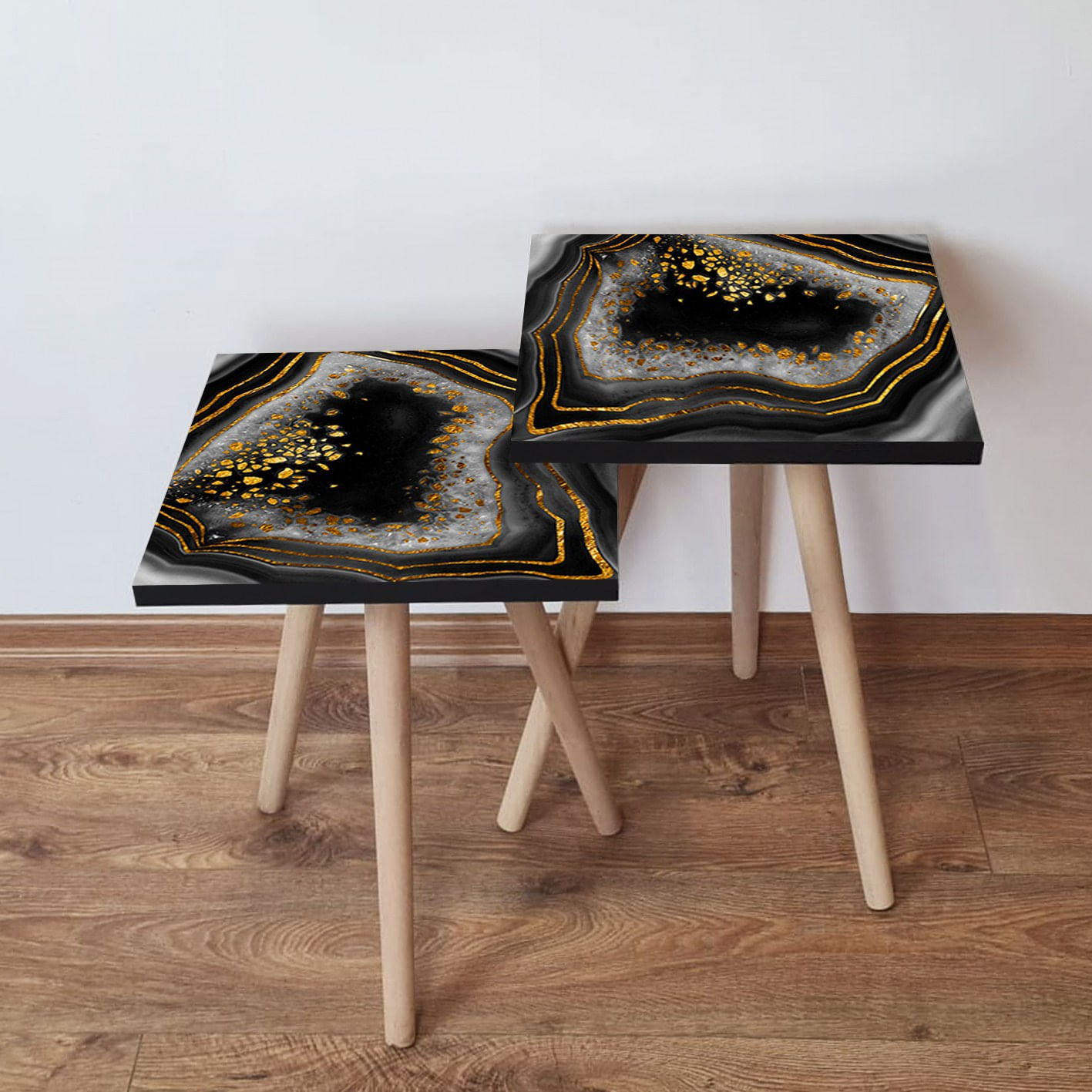 Set masute de cafea cuib, Hanah Home, mdf, alb si negru, 35x35x47 cm