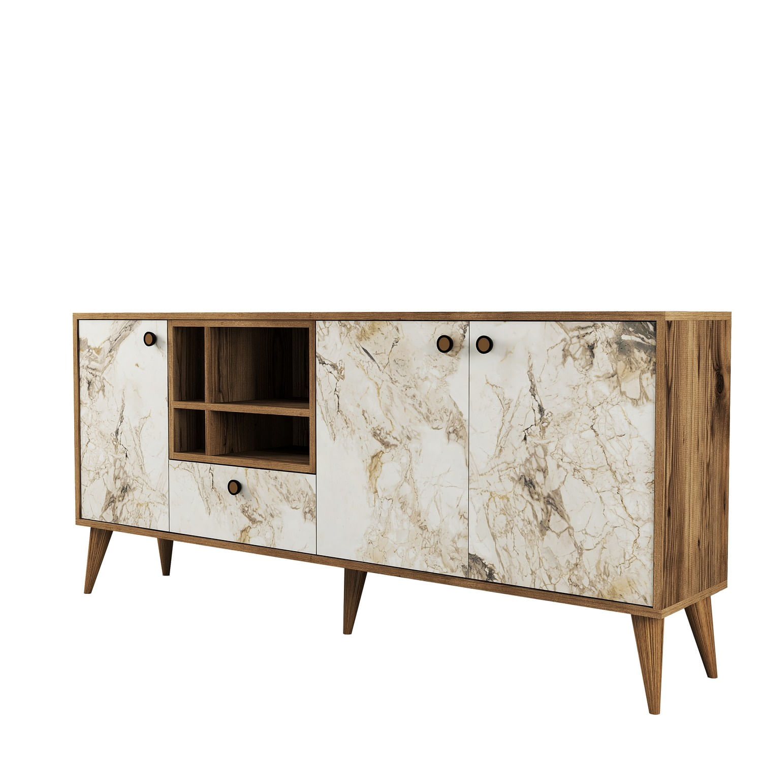Consola, Hanah Home, panou aglomerat cu melamina, marmura alba si nuc, 180x35x81 cm — imaginea 6