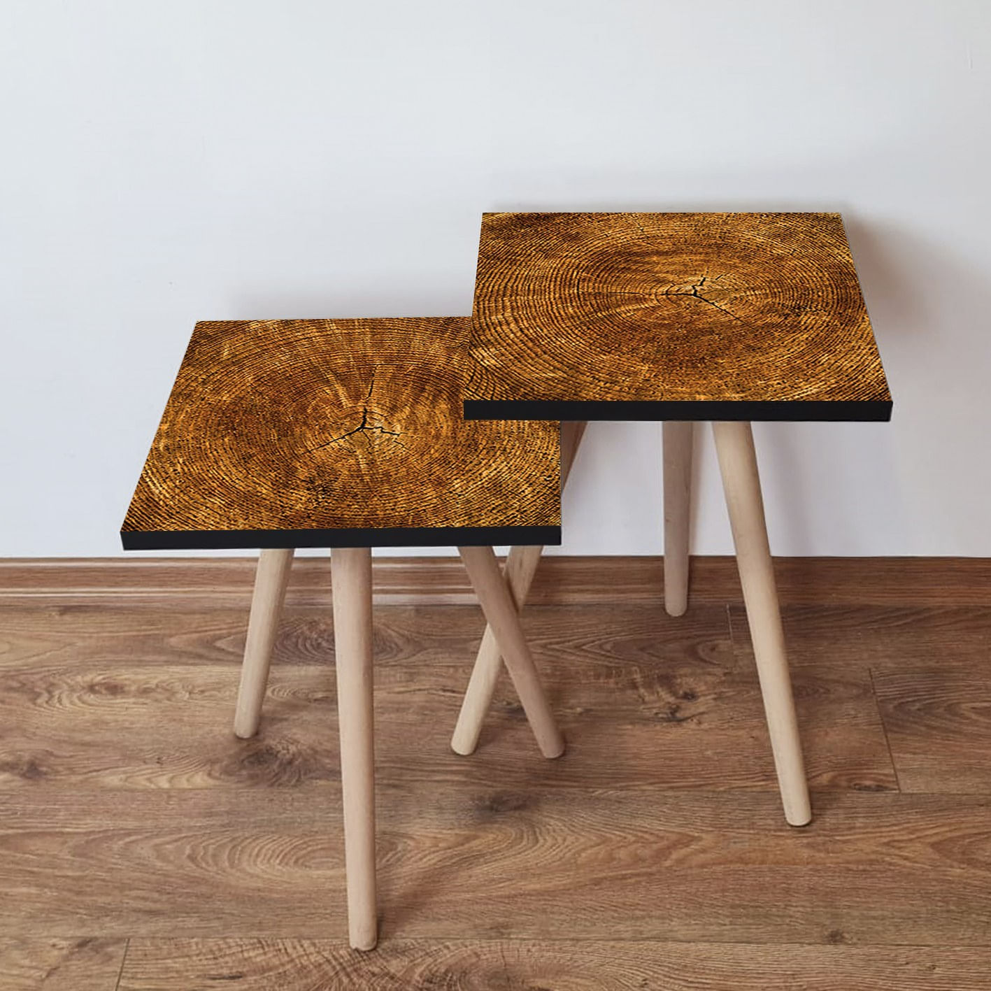 Set masute de cafea, Hanah Home, mdf, maro, 35x35x47 cm, picioare fag