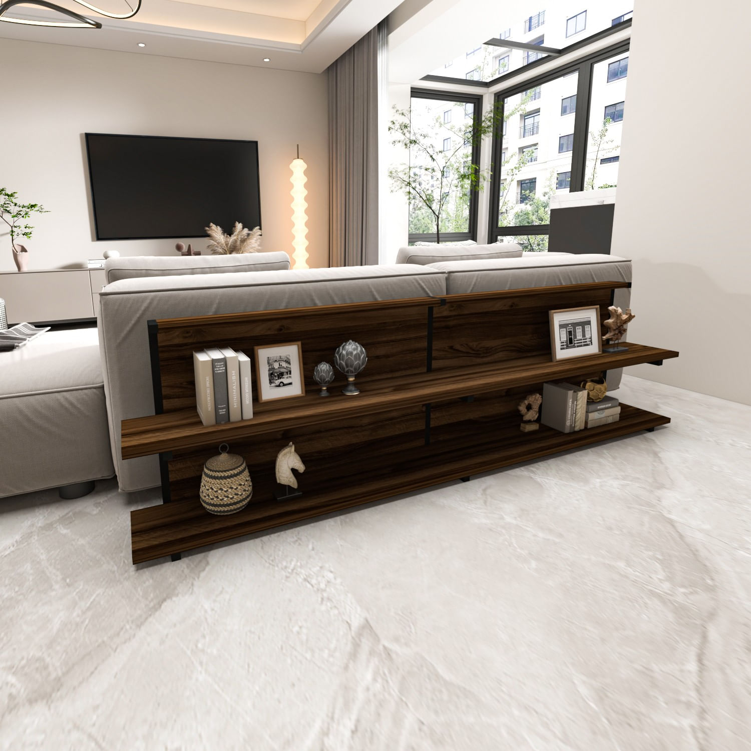 Consola, Hanah Home, pal melaminat si metal, nuc, 180x22x52 cm — imaginea 2