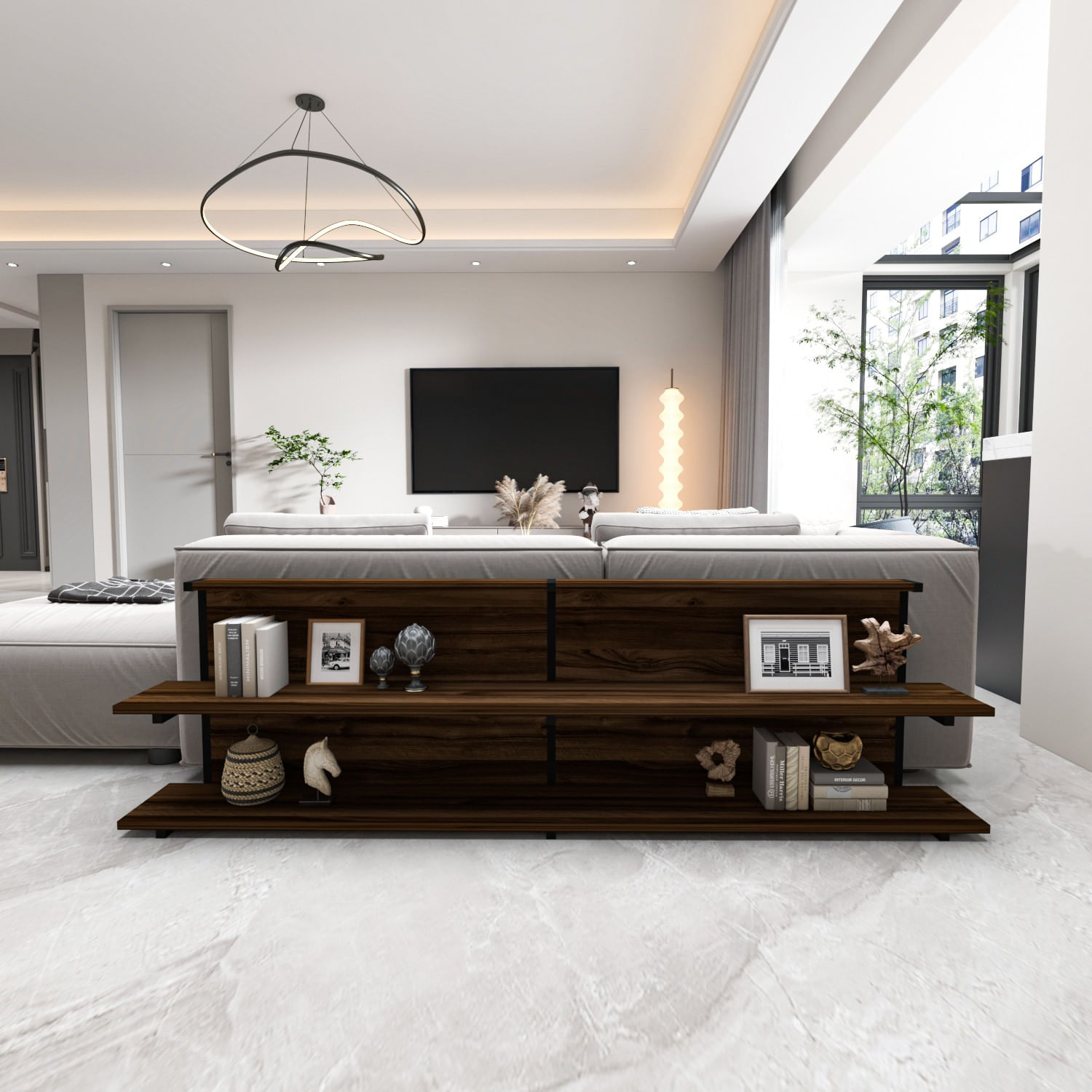 Consola, Hanah Home, pal melaminat si metal, nuc, 180x22x52 cm — imaginea 3