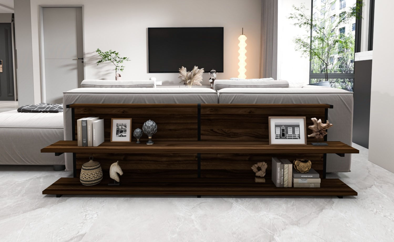 Consola, Hanah Home, pal melaminat si metal, nuc, 180x22x52 cm — imaginea 4