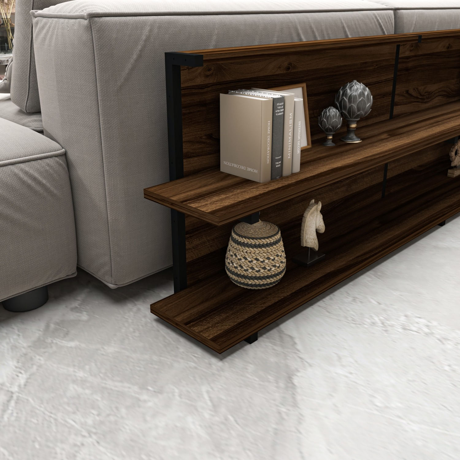 Consola, Hanah Home, pal melaminat si metal, nuc, 180x22x52 cm — imaginea 6