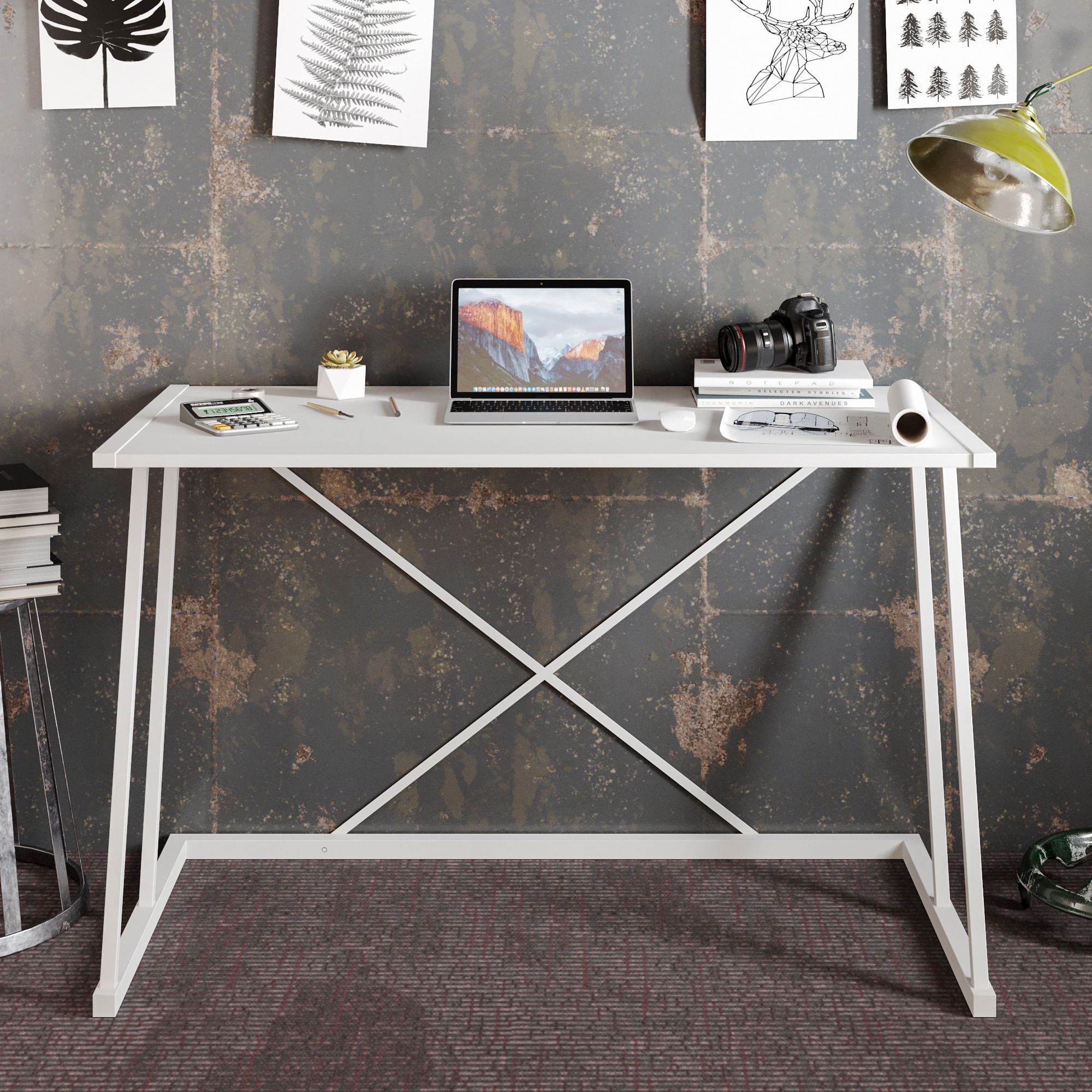 Birou de studiu, Hanah Home, pal melaminat, alb, 120x75x75 cm — imaginea 2