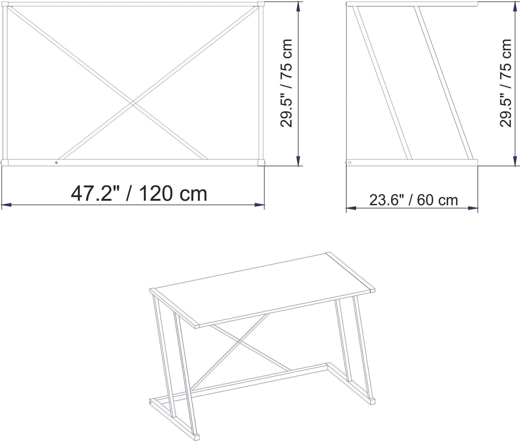 Birou de studiu, Hanah Home, pal melaminat, alb, 120x75x75 cm — imaginea 4