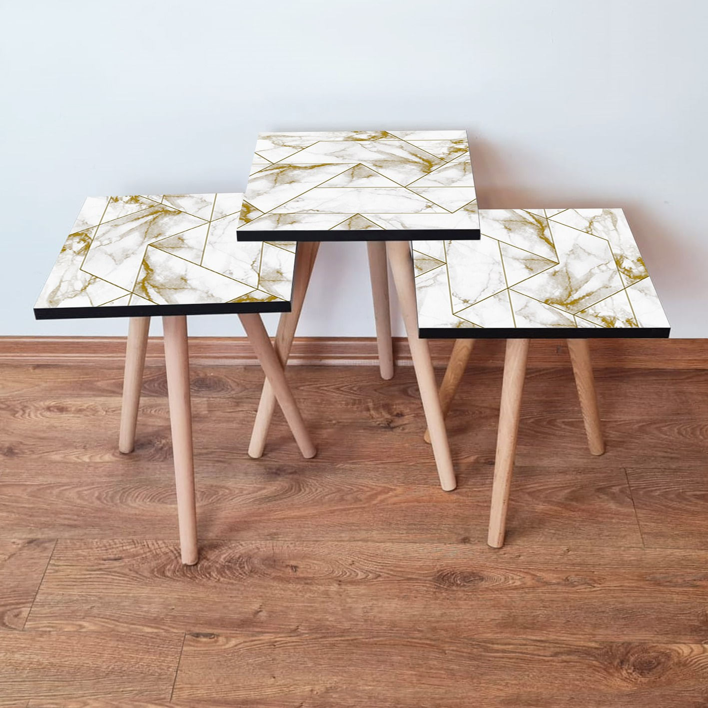 Set masute de cafea, Hanah Home, mdf, alb auriu, 35x35x52 cm, 481LNA2851