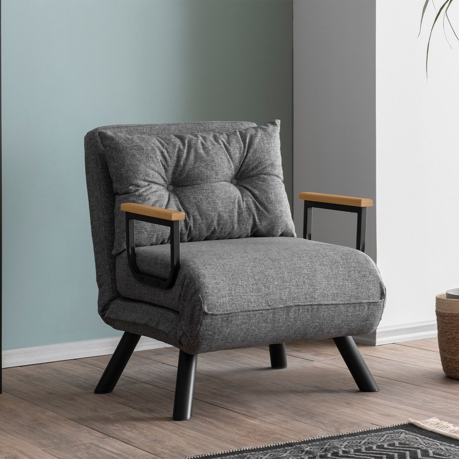 Canapea extensibila, Hanah Home, metal, stofa in, gri deschis, 175x60 cm