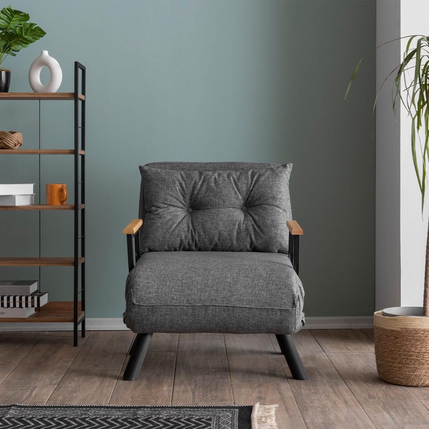 Canapea extensibila, Hanah Home, metal, stofa in, gri deschis, 175x60 cm — imaginea 3