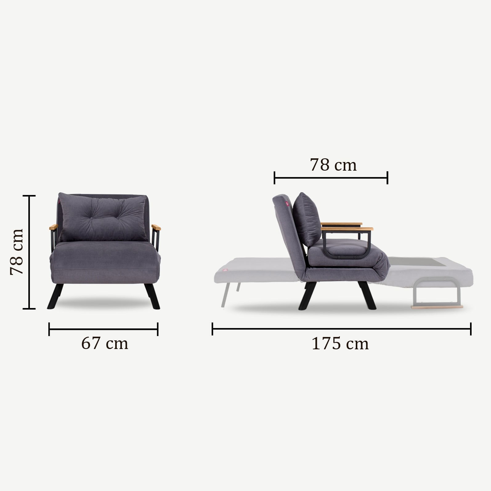 Canapea extensibila, Hanah Home, metal, stofa in, gri deschis, 175x60 cm — imaginea 16