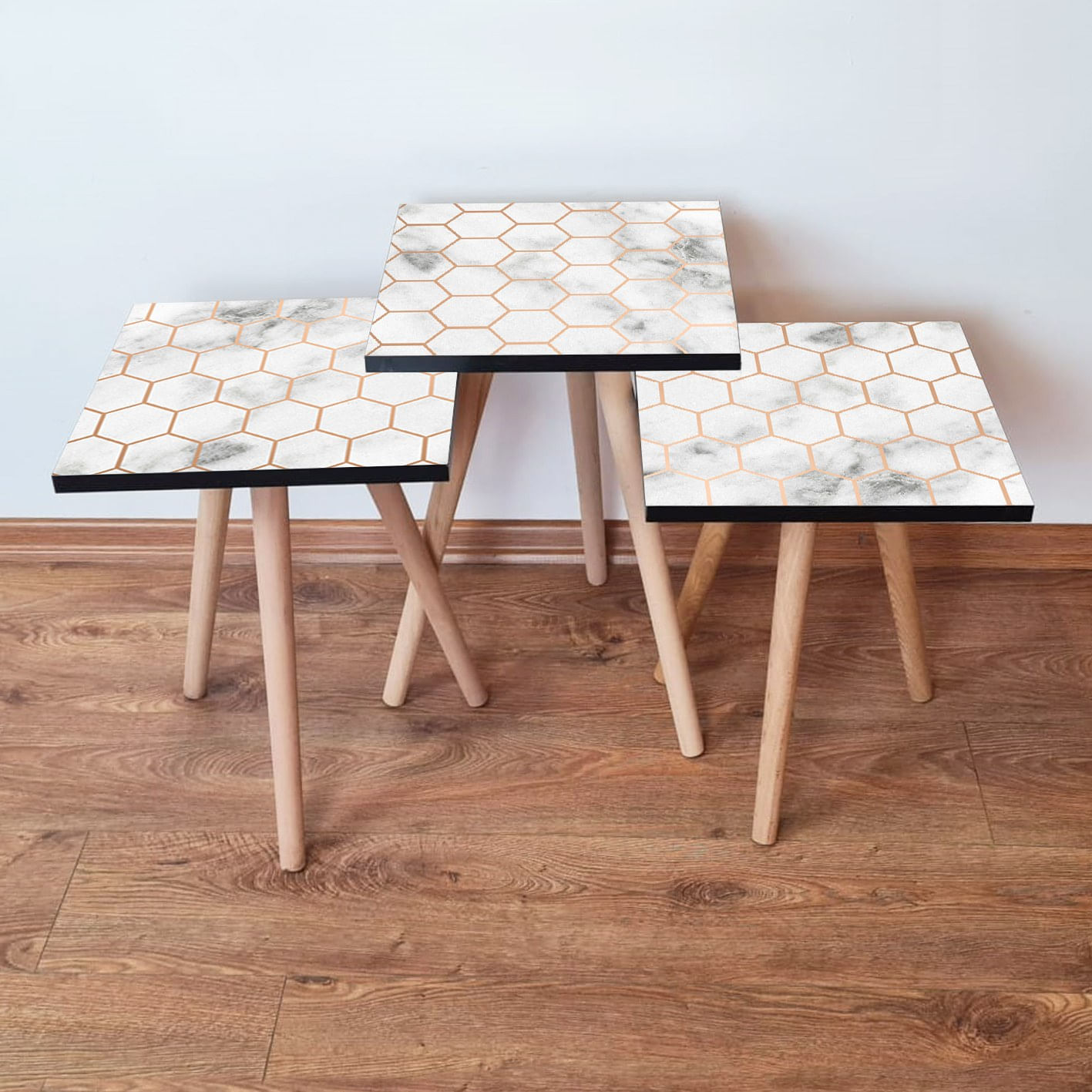 Set masute de cafea, Hanah Home, mdf, alb bej, 35x35x52 cm