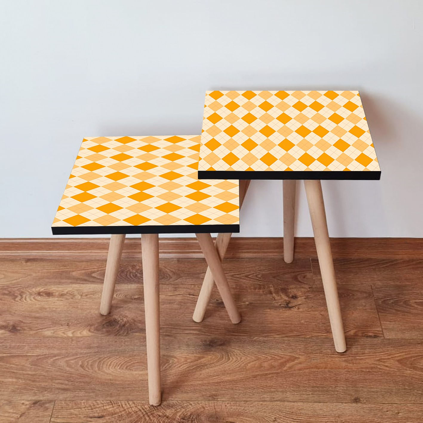 Set mese de cafea tip cuib, Hanah Home, mdf, portocaliu crem, 35x35x47 cm