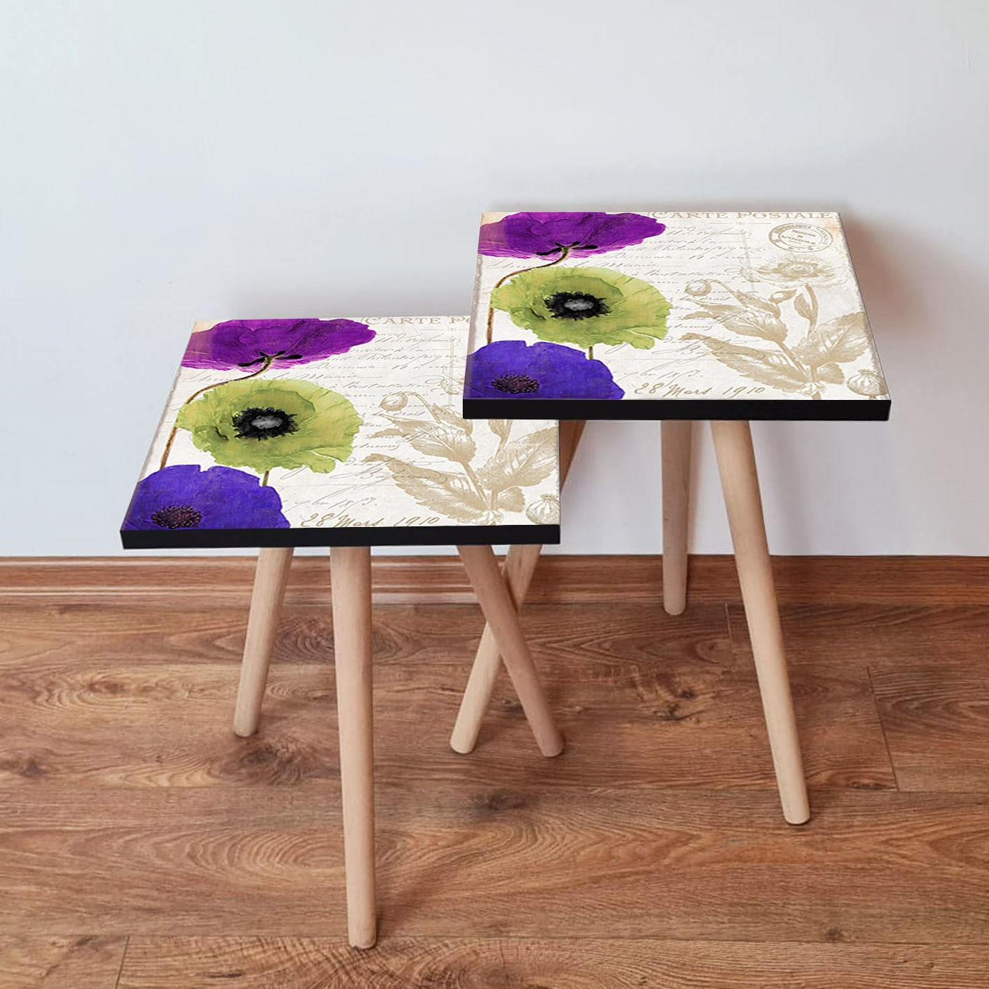Set masute suprapuse, Hanah Home, mdf, multicolor, 35x47x35 cm, picioare lemn fag