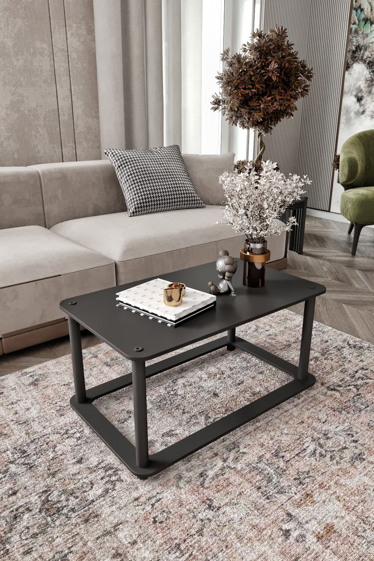 Masuta de cafea, Hanah Home, mdf, negru, 70x42x38 cm — imaginea 2