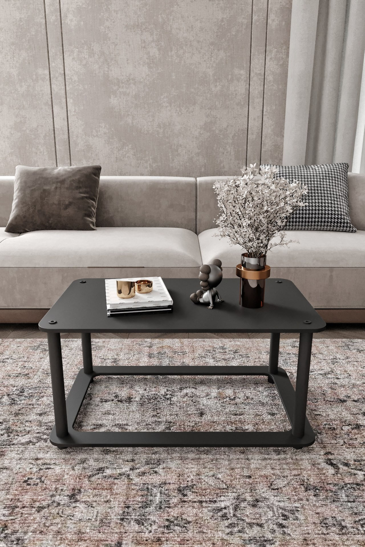Masuta de cafea, Hanah Home, mdf, negru, 70x42x38 cm — imaginea 3