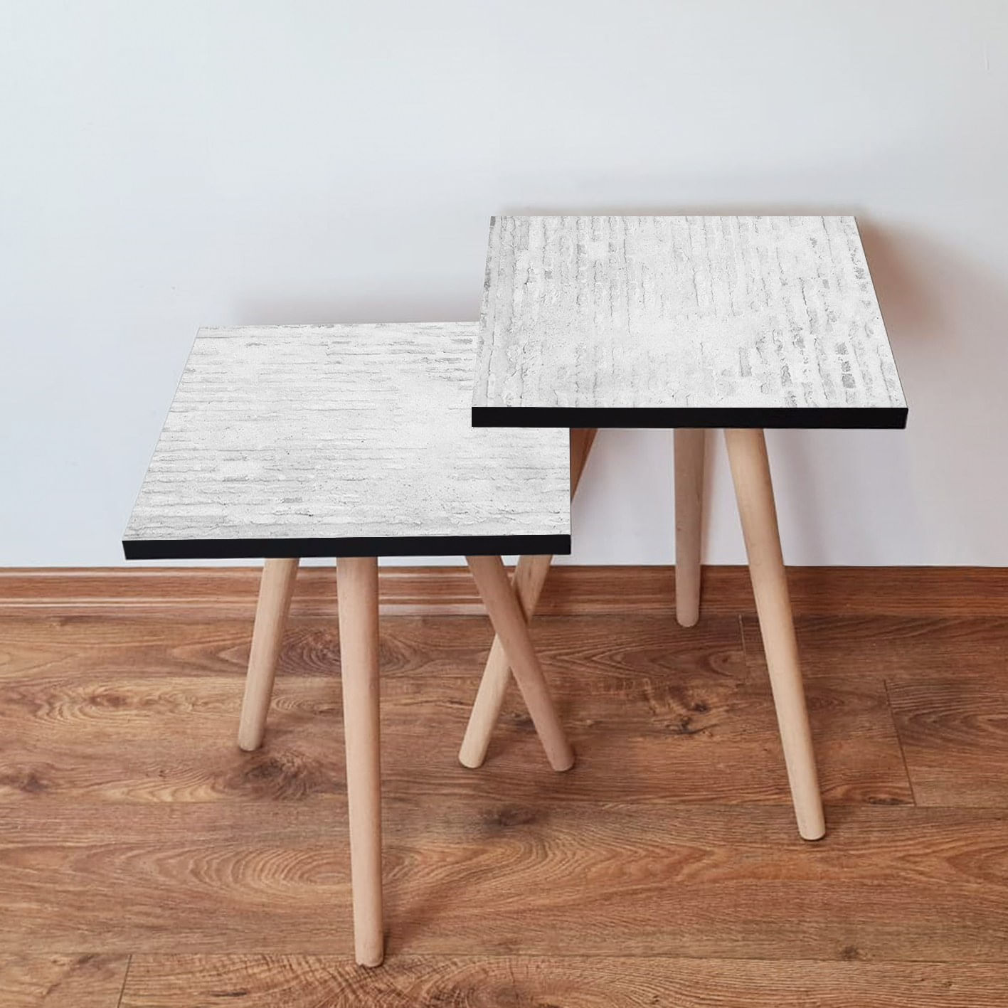Set masute de cafea, Hanah Home, mdf, alb, picioare lemn fag, 35x35x47 cm si 35x35x42 cm