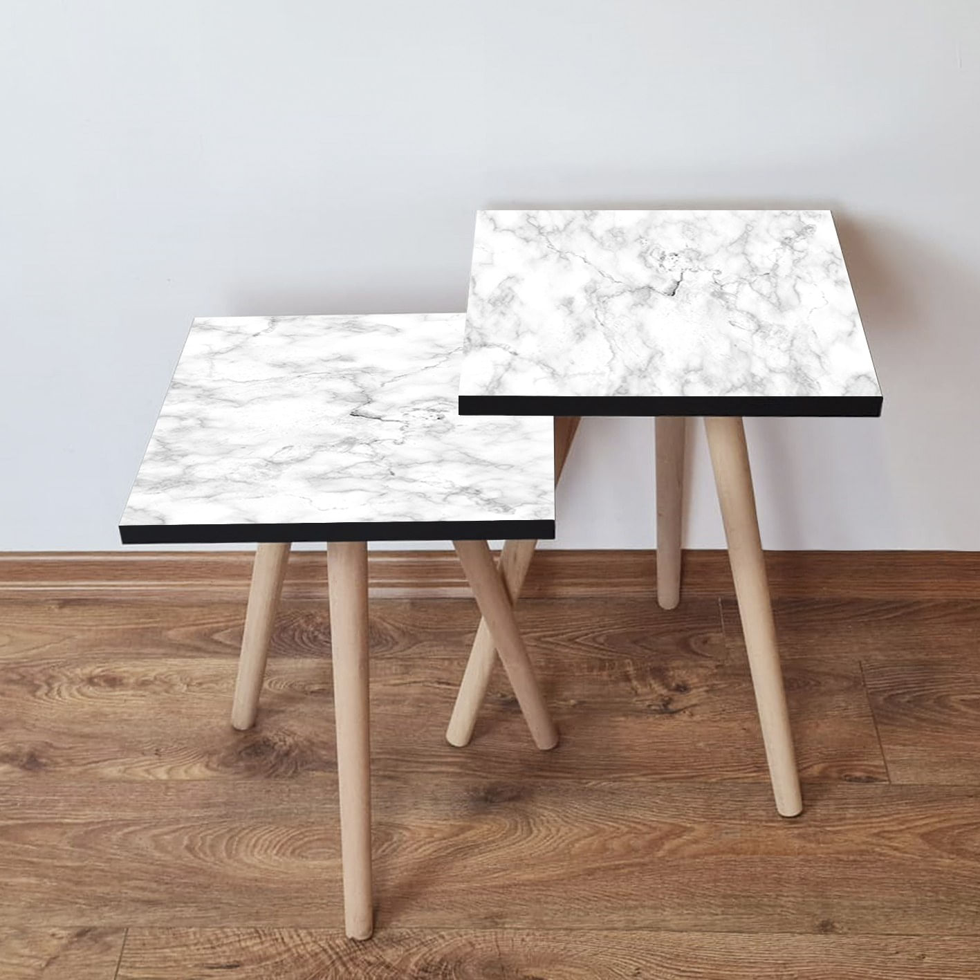 Set masute de cafea, Hanah Home, mdf, alb gri, 35x47x35 cm, 35x42x35 cm