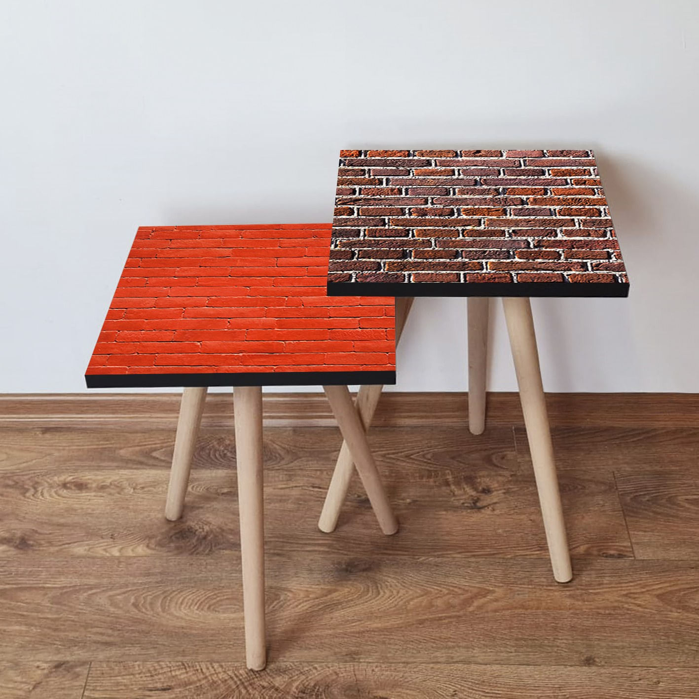 Set masute de cafea, Hanah Home, mdf, rosu si maro, 35x47x35 cm si 35x42x35 cm