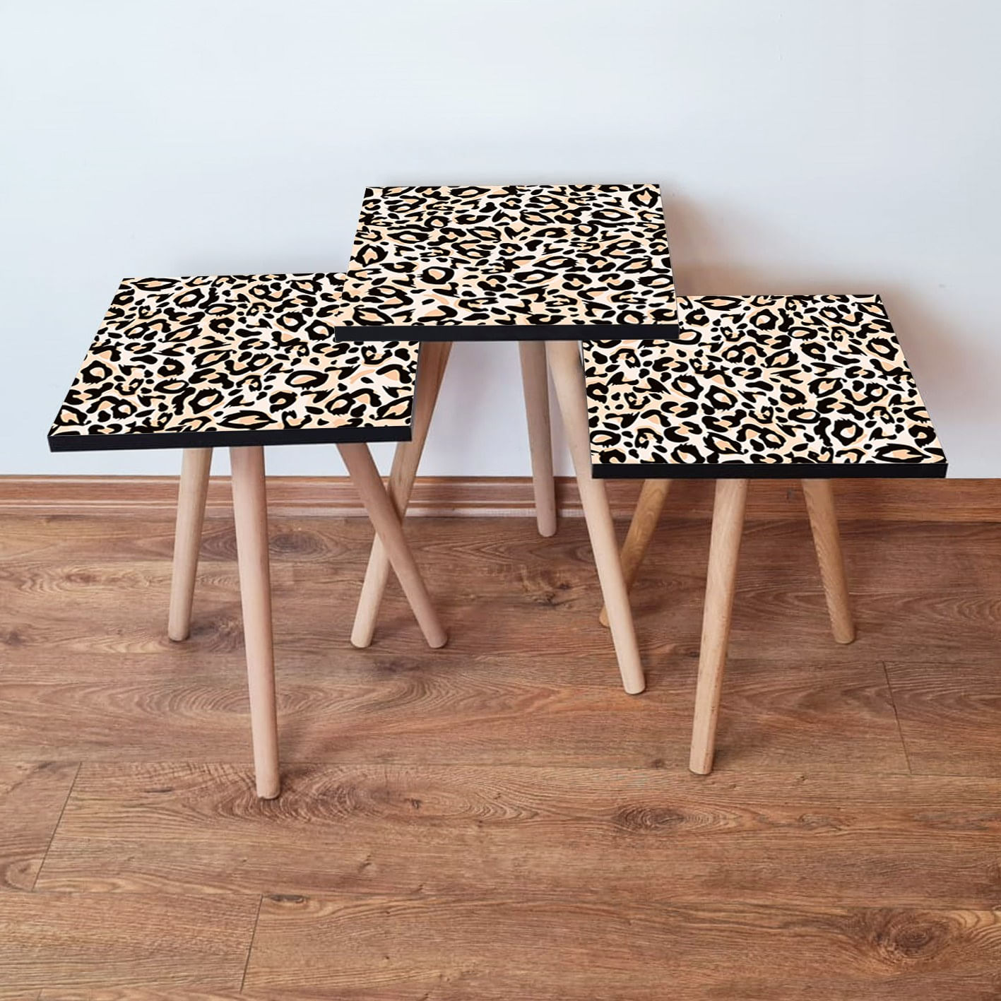 Set masute de cafea, Hanah Home, mdf, negru alb somon, 35x35x52 cm