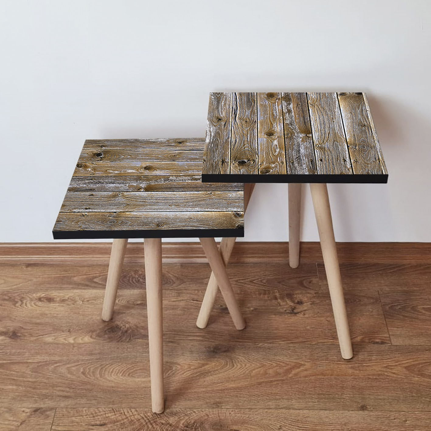 Set masute de cafea, Hanah Home, mdf, maro, 35x47x35 cm, picioare lemn fag